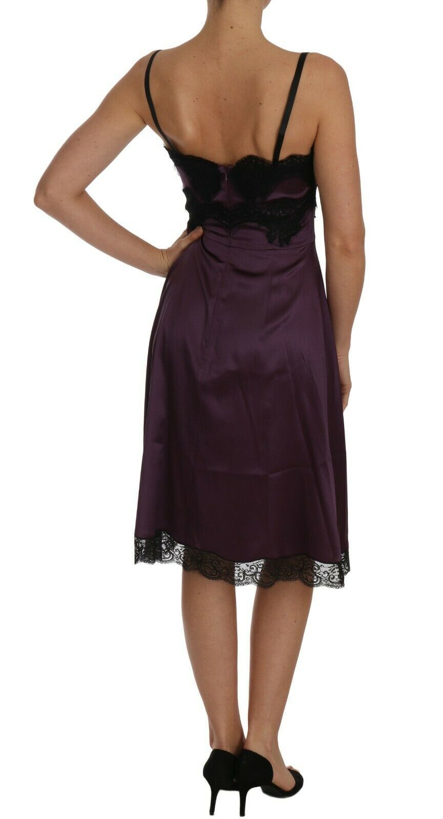 - Elegant Purple Silk Lace Chemise Dress