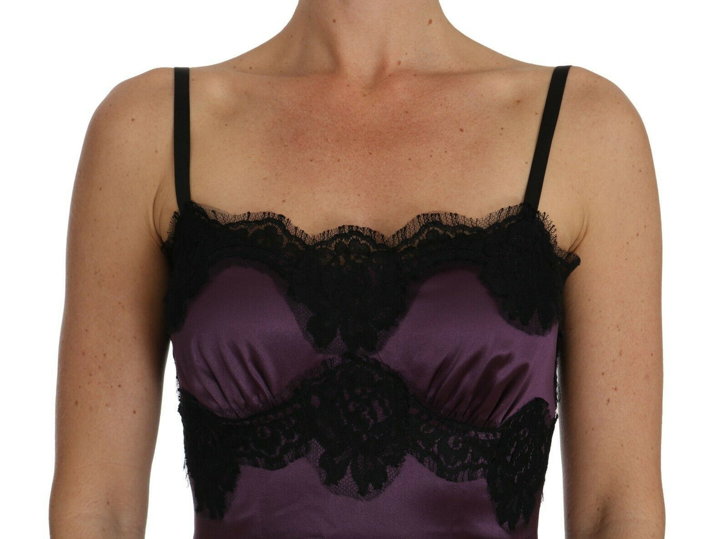 - Elegant Purple Silk Lace Chemise Dress
