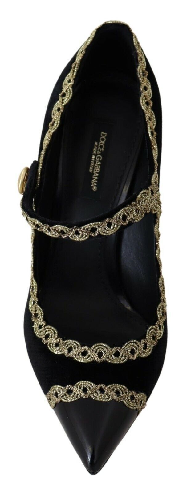 - Elegant Gold-Embroidered Black Velvet Pumps