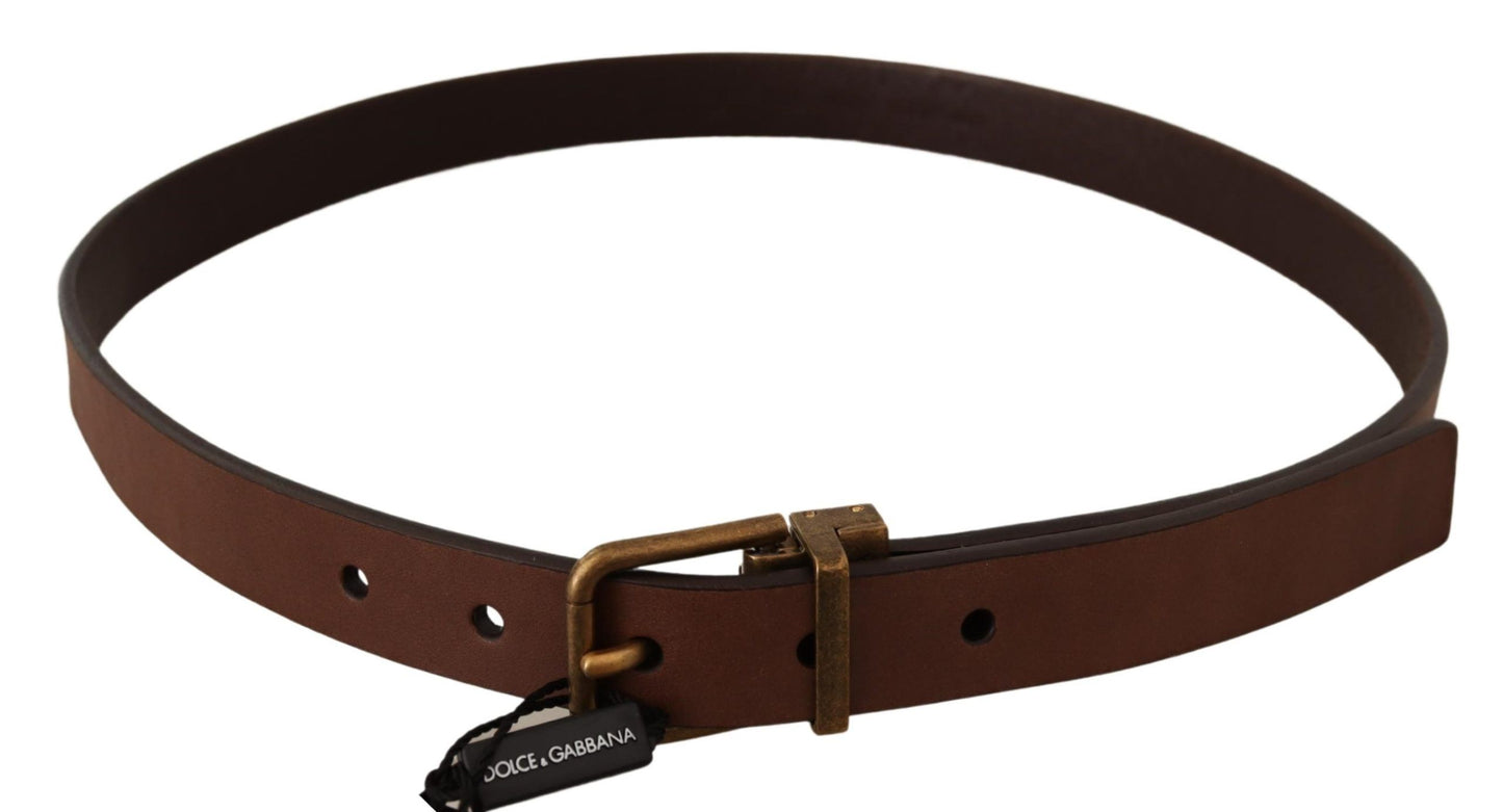 - Elegant Brown Leather Belt with Gold Buckle