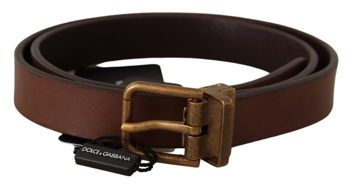 - Elegant Brown Leather Belt with Gold Buckle