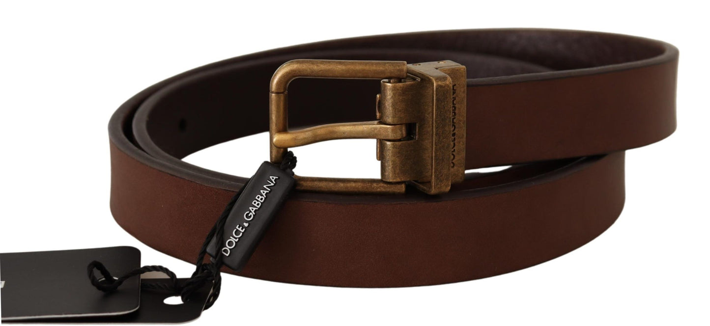 - Elegant Brown Leather Belt with Gold Buckle