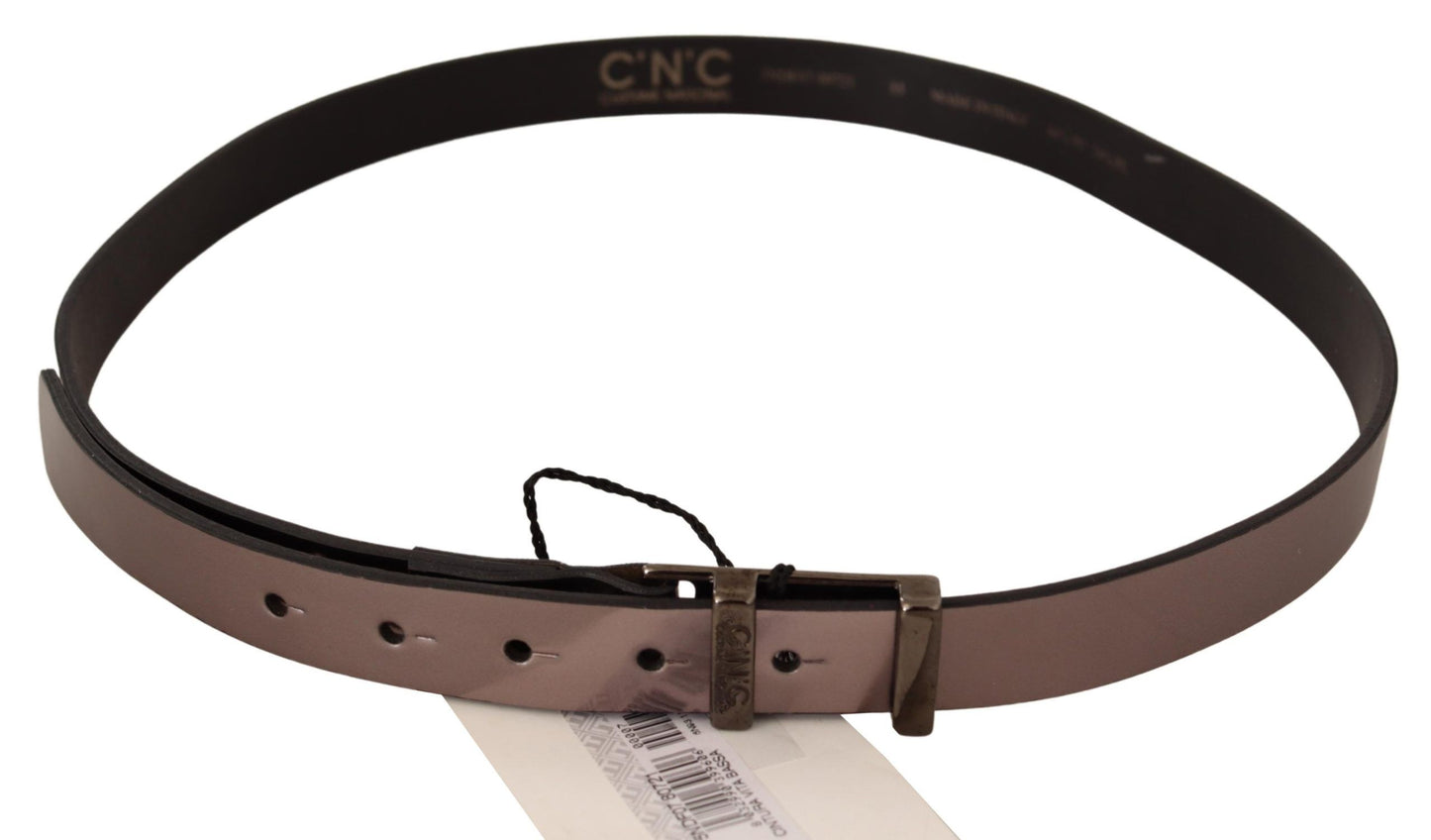- Chic Pink Metallic Leather Belt with Bronze Buckle