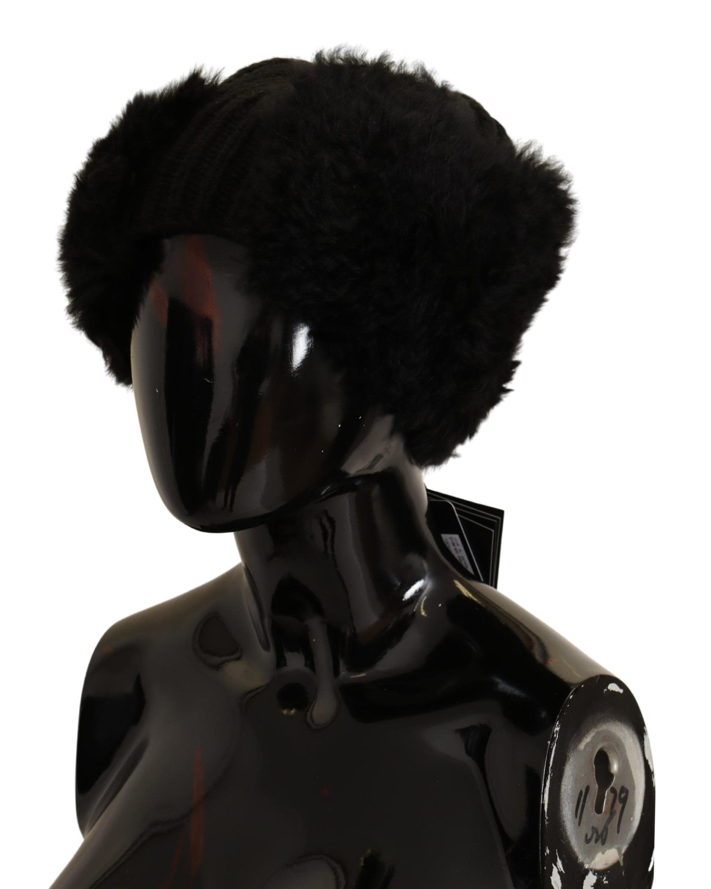 - Elegant Black Cashmere Alpaca Fur Beanie