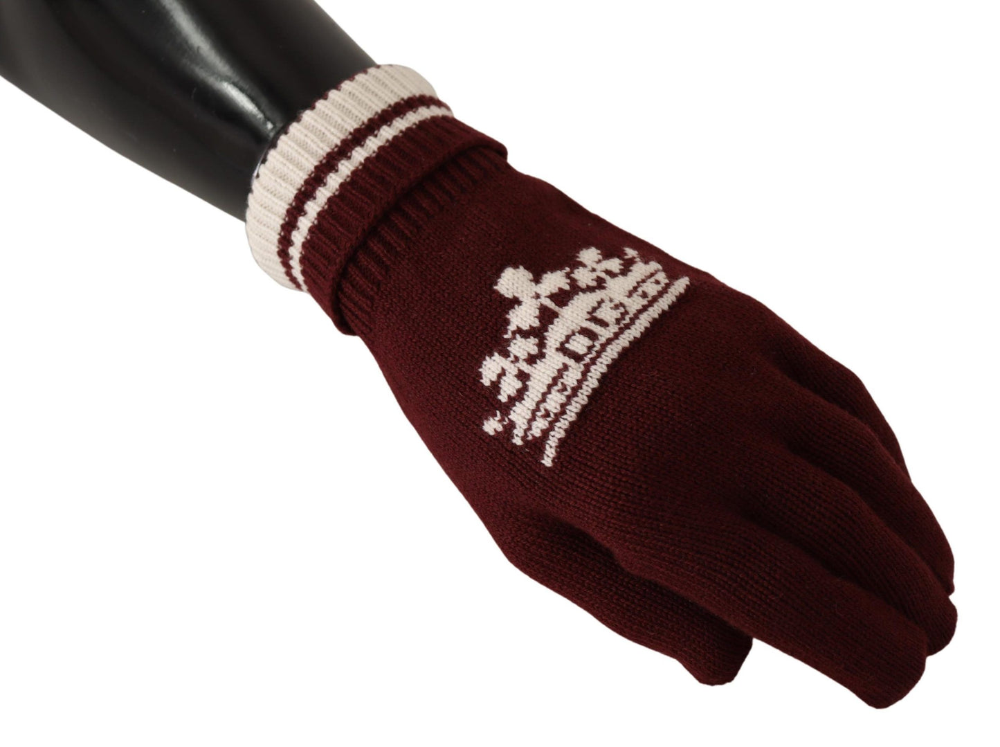 - Elegant Red Cashmere Gloves with Crown Motif