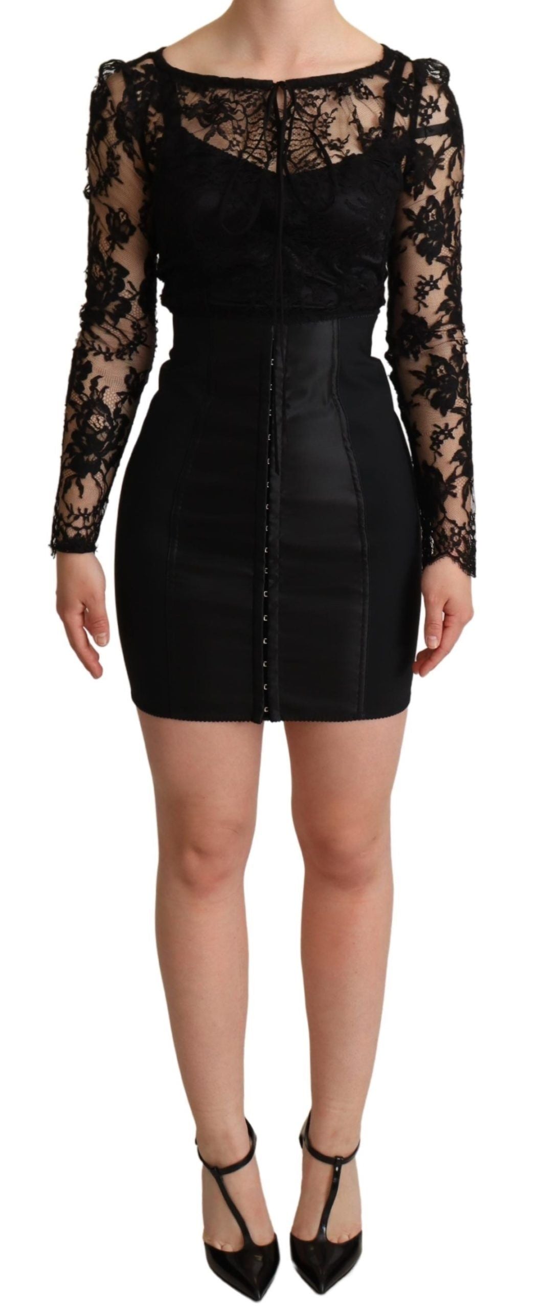 - Elegant Black Lace Mini-Dress Delight