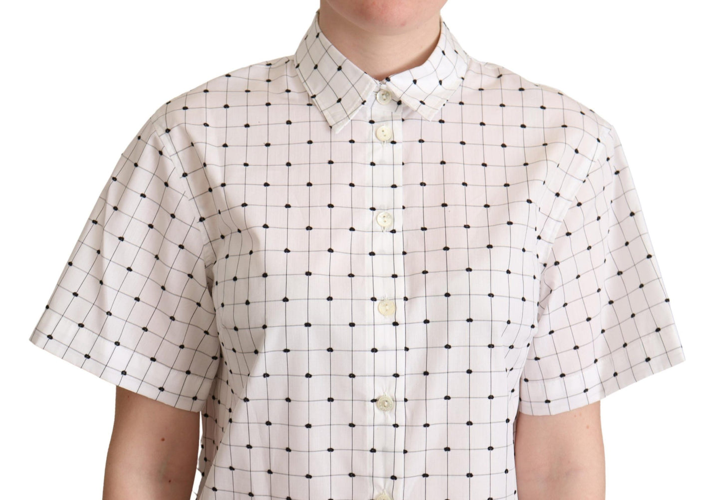 - Chic Monochrome Polka Dot Polo Top