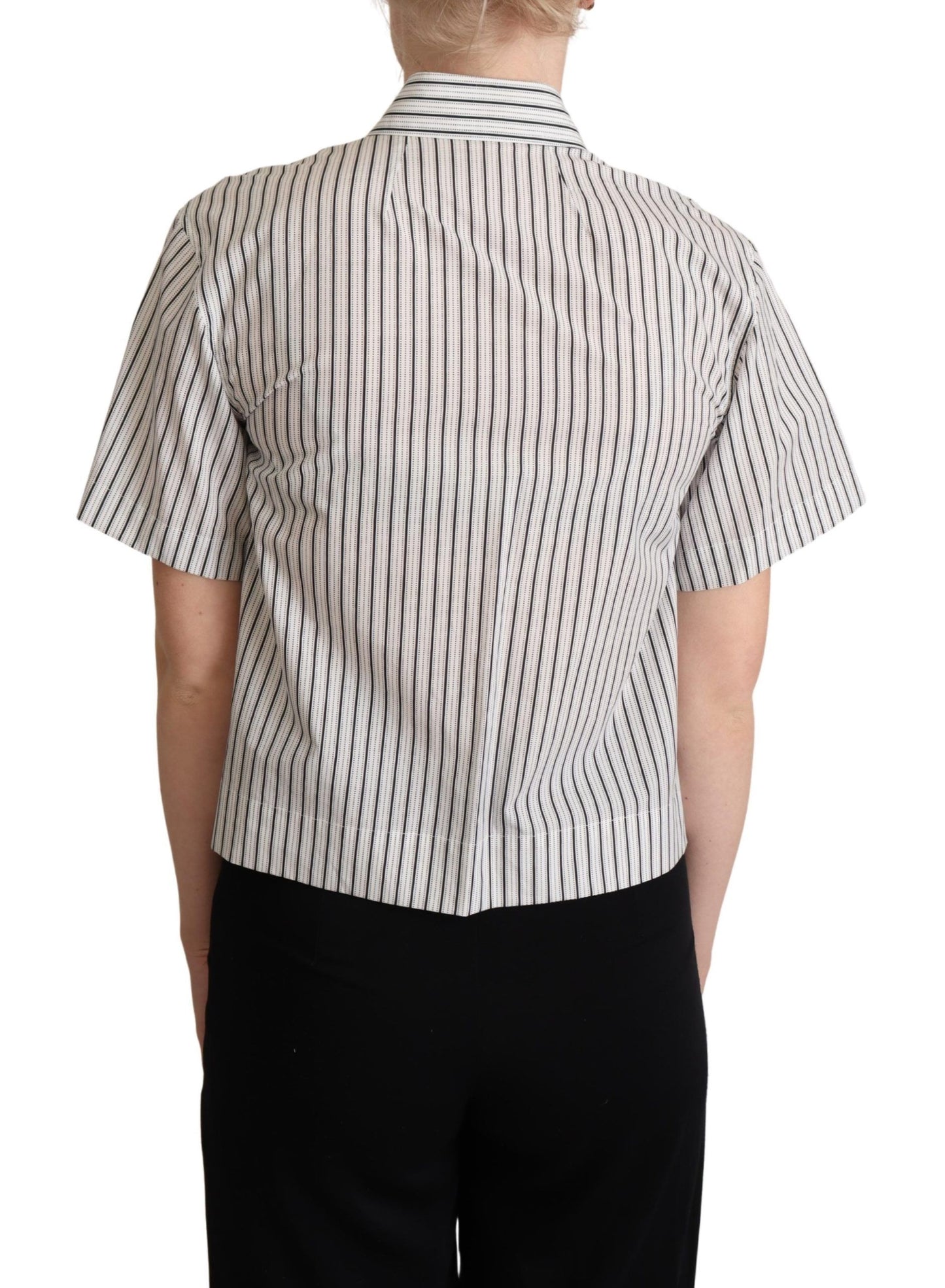 - Chic Monochrome Striped Polo Shirt