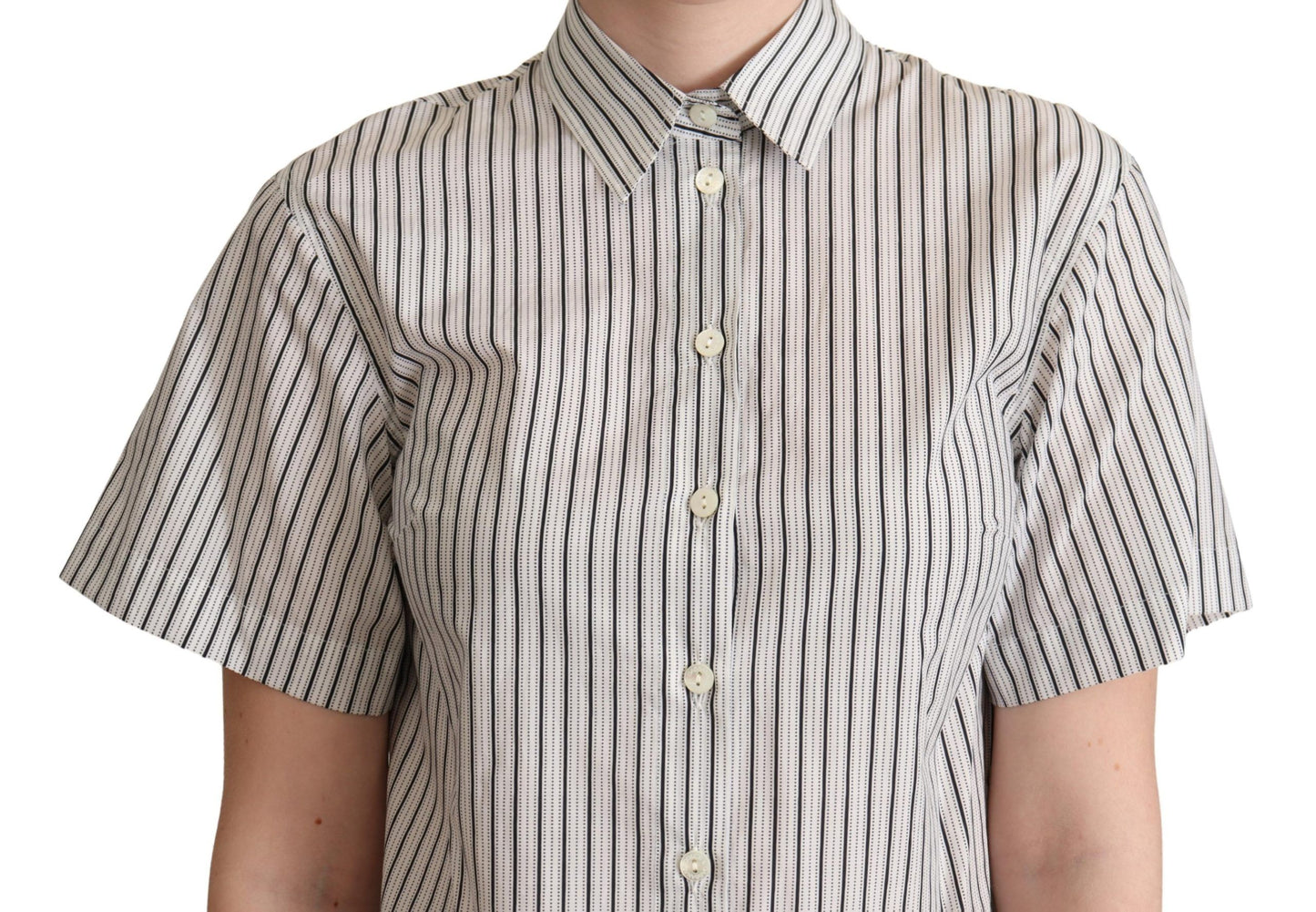 - Chic Monochrome Striped Polo Shirt