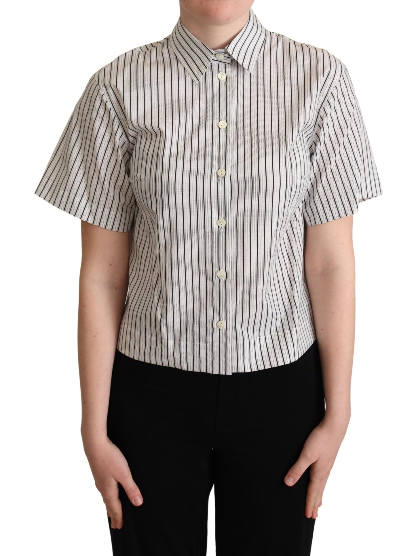 - Chic Monochrome Striped Polo Shirt