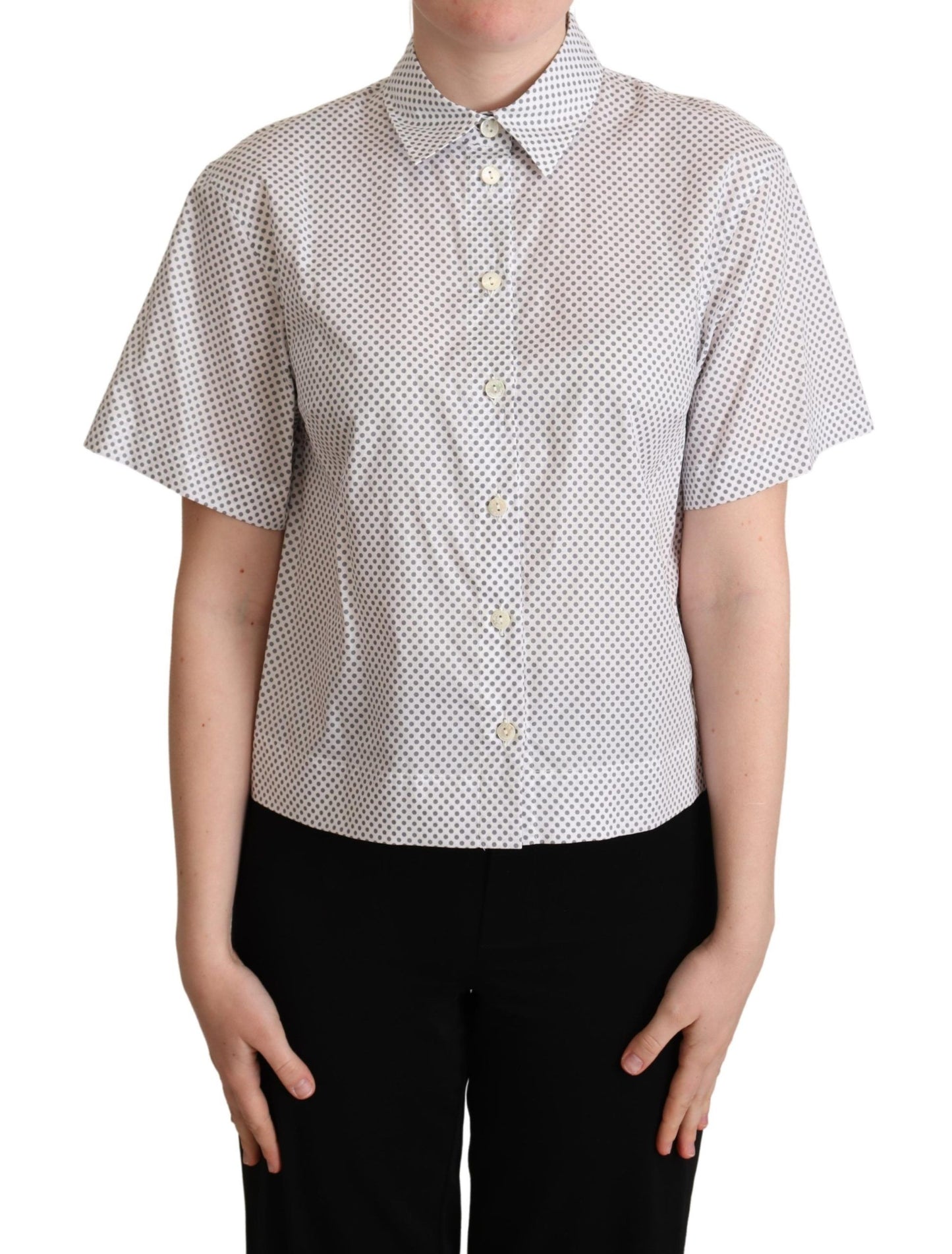 - Chic Gray Polka Dot Short Sleeve Polo