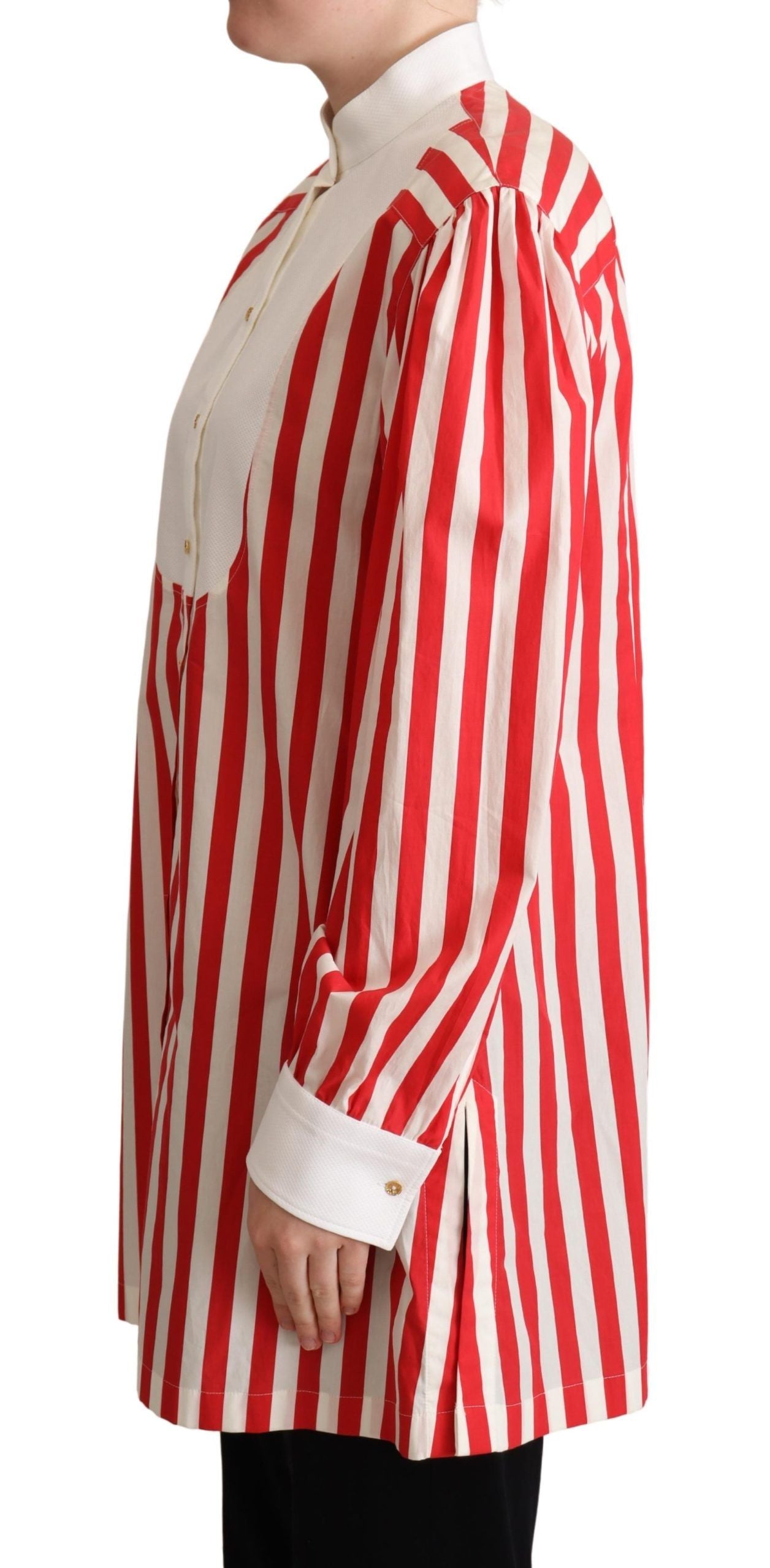 - Elegant Red and White Stripe Cotton Polo Top