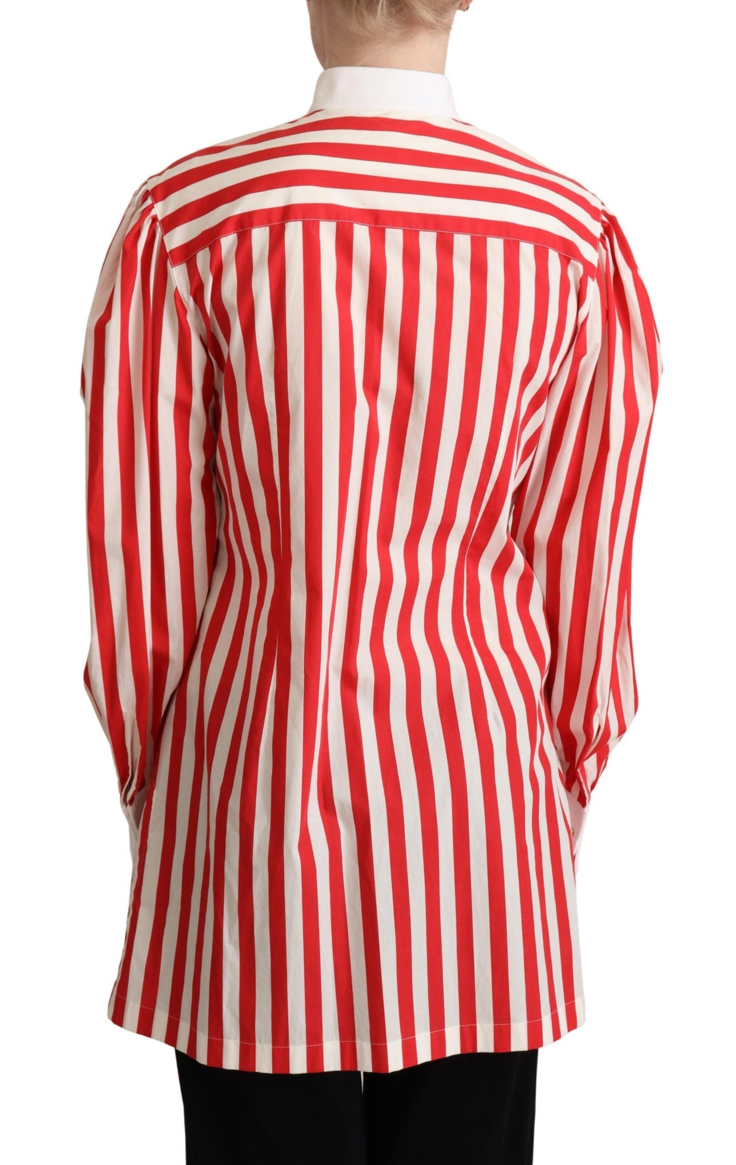 - Elegant Red and White Stripe Cotton Polo Top