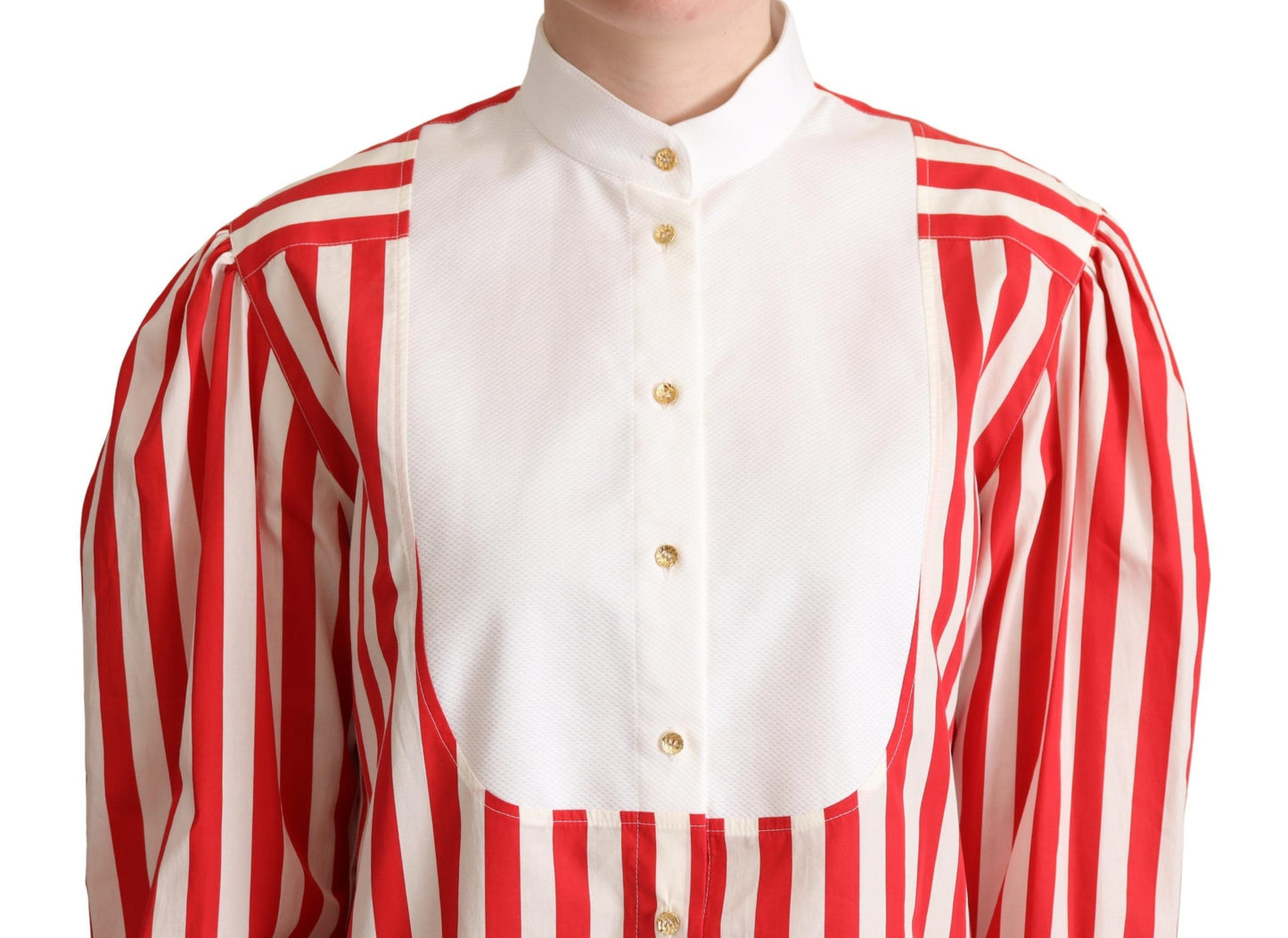 - Elegant Red and White Stripe Cotton Polo Top
