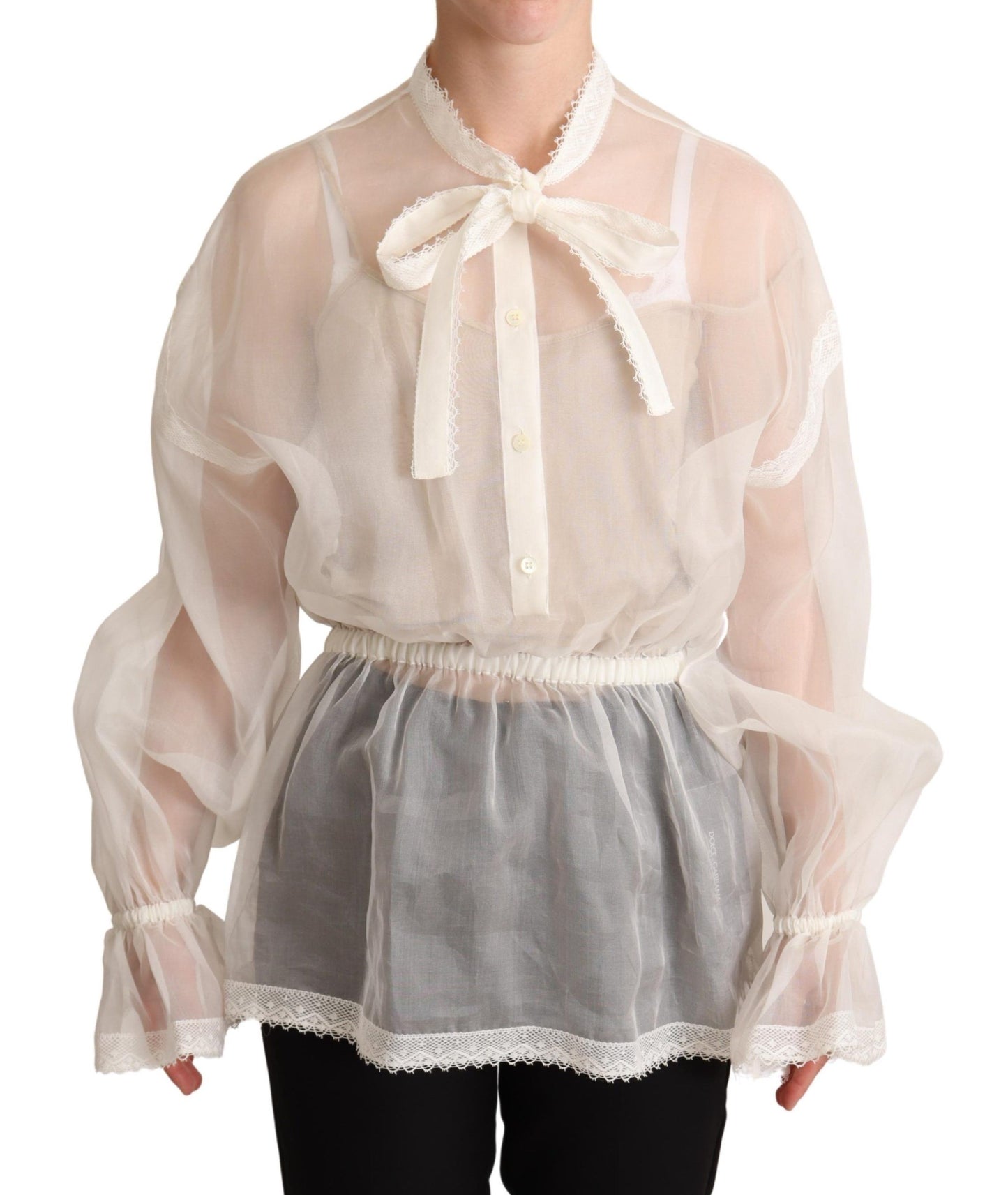 - Elegant White Silk-Cotton Ascot Blouse