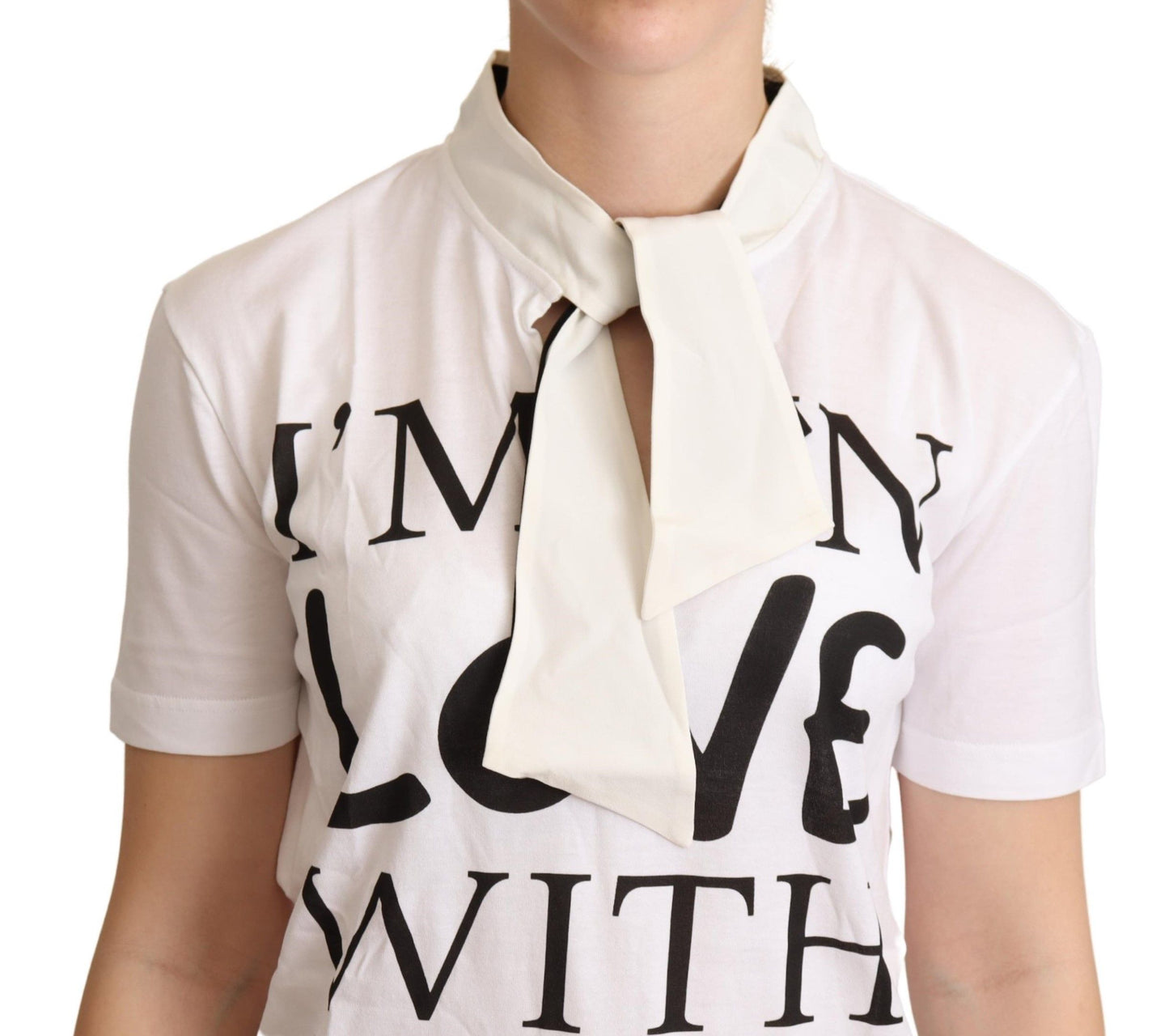 - Chic White Love Motif Silk-Blend Tee