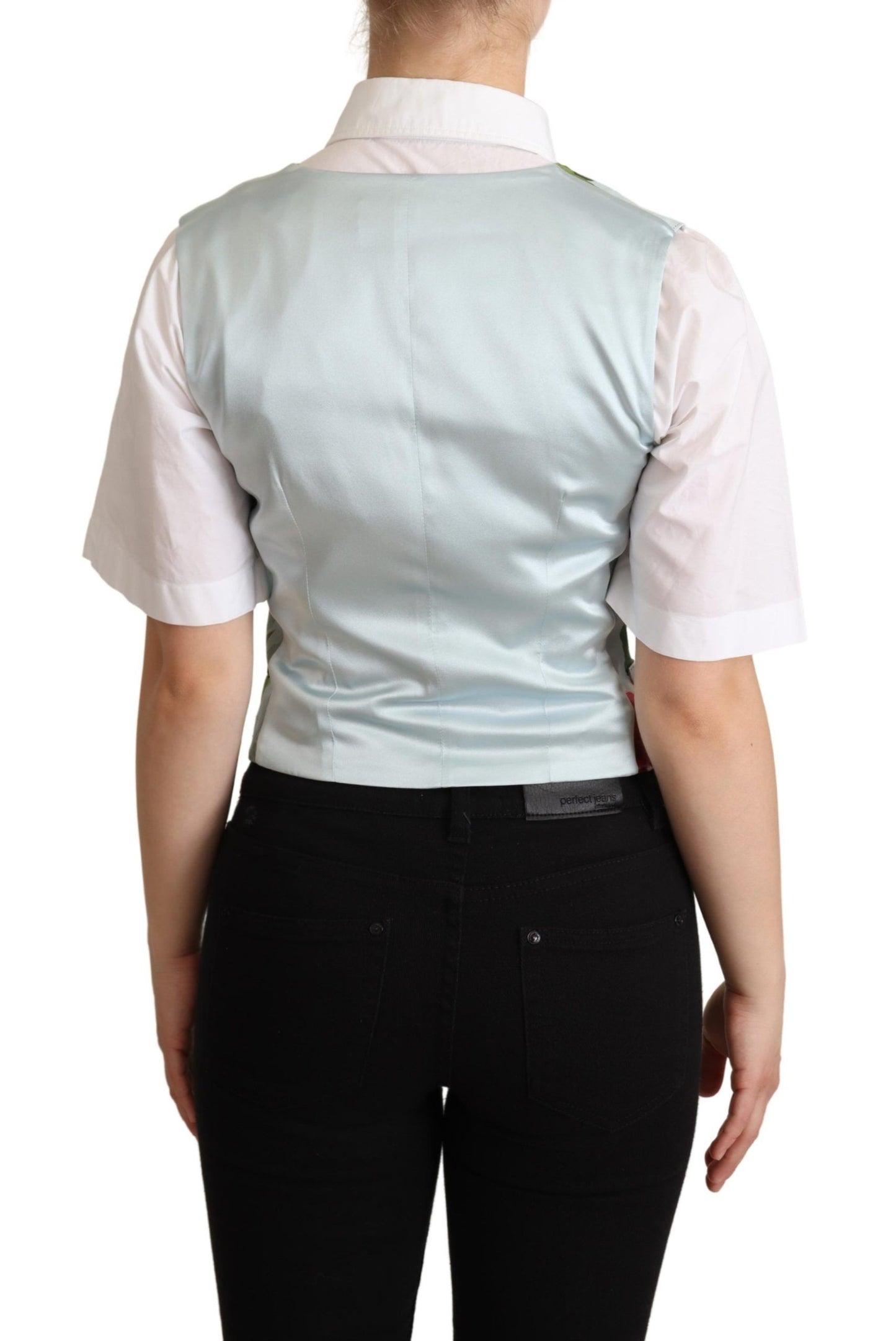- Elegant Floral Print Silk Waistcoat