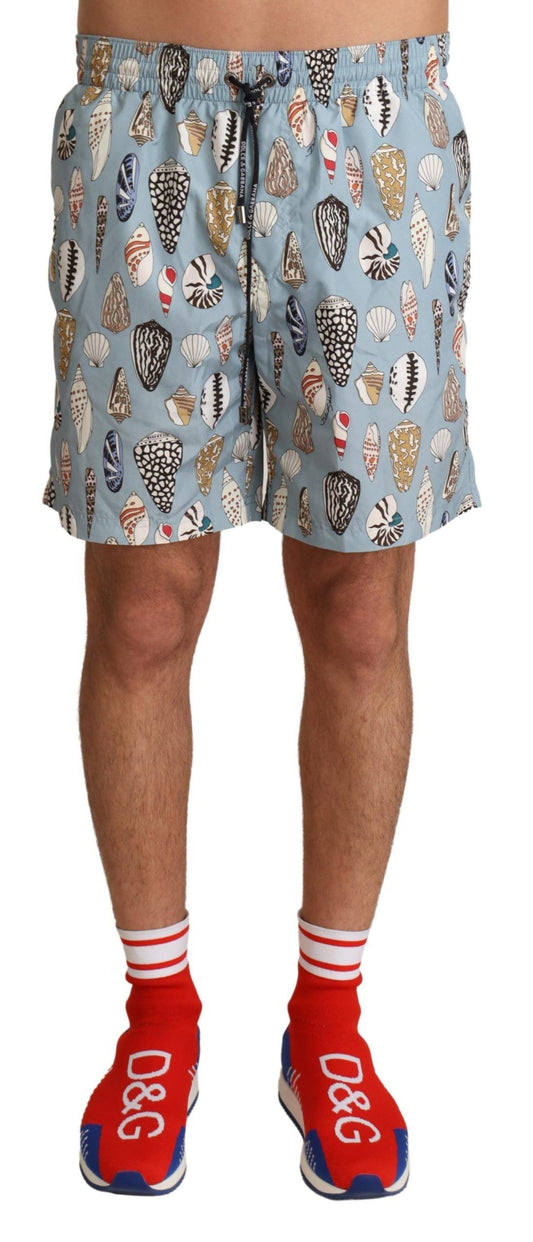 - Elegant Seashell Print Swim Trunks