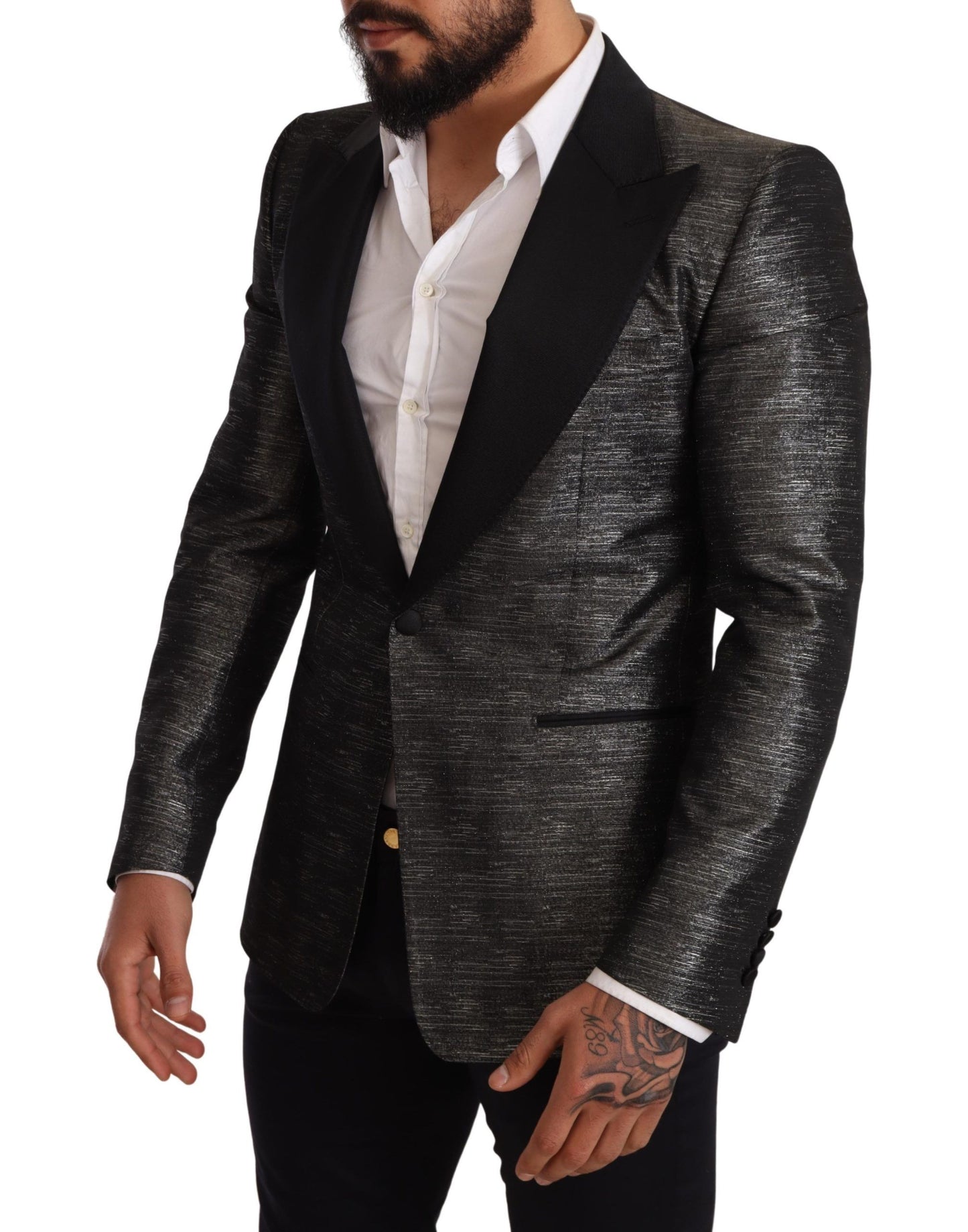 - Metallic Gray Jacquard Slim Fit Blazer