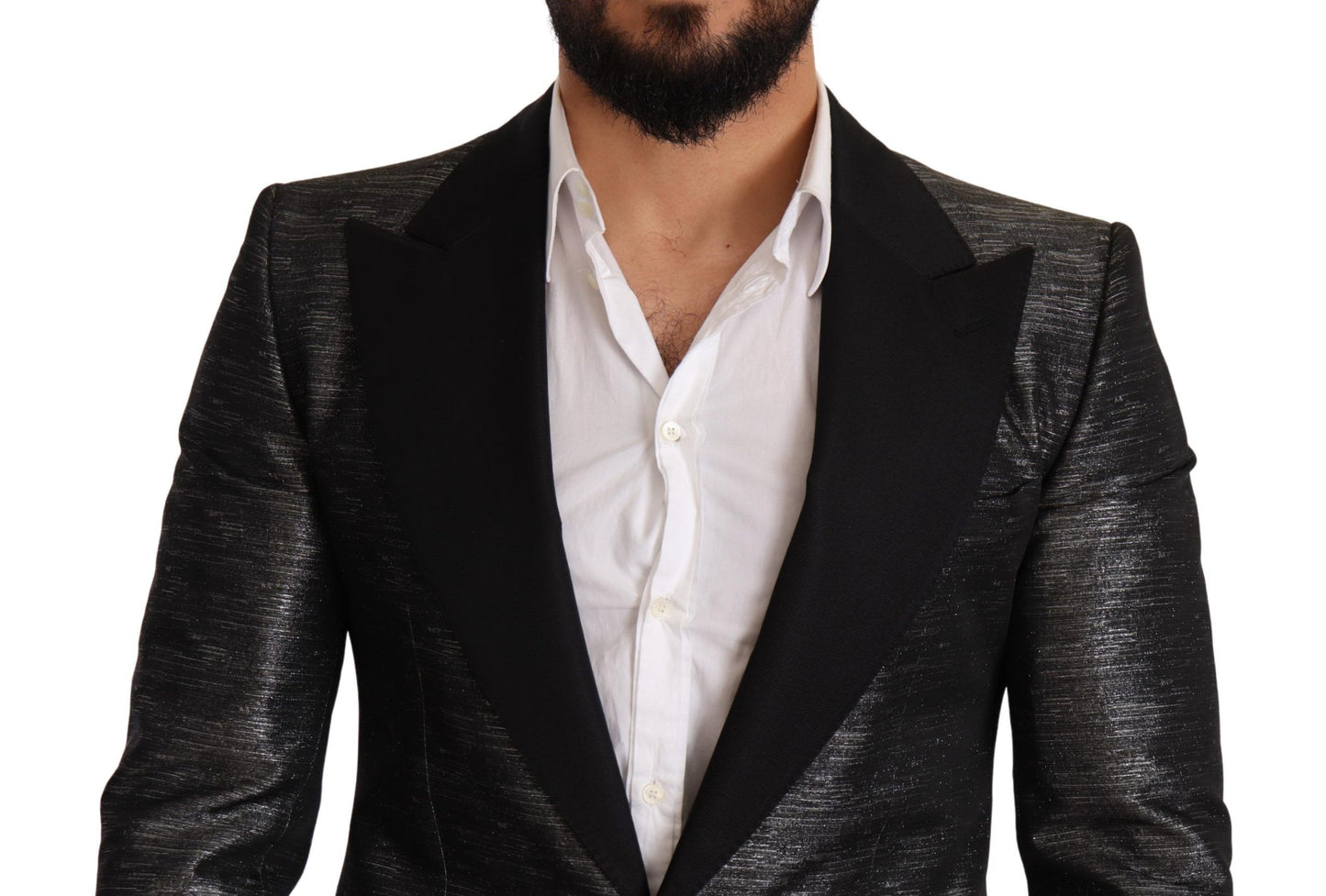 - Metallic Gray Jacquard Slim Fit Blazer