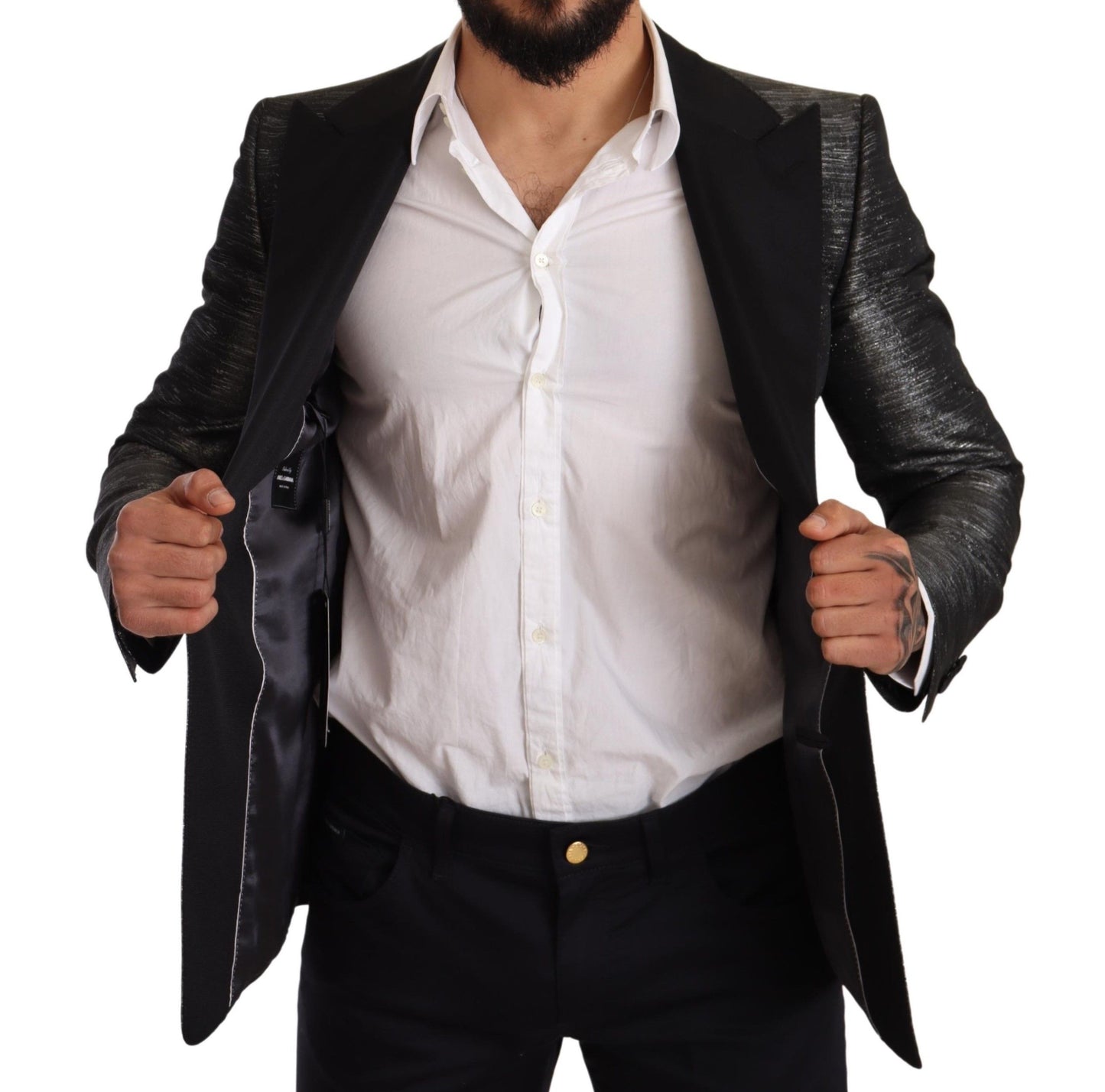 - Metallic Gray Jacquard Slim Fit Blazer