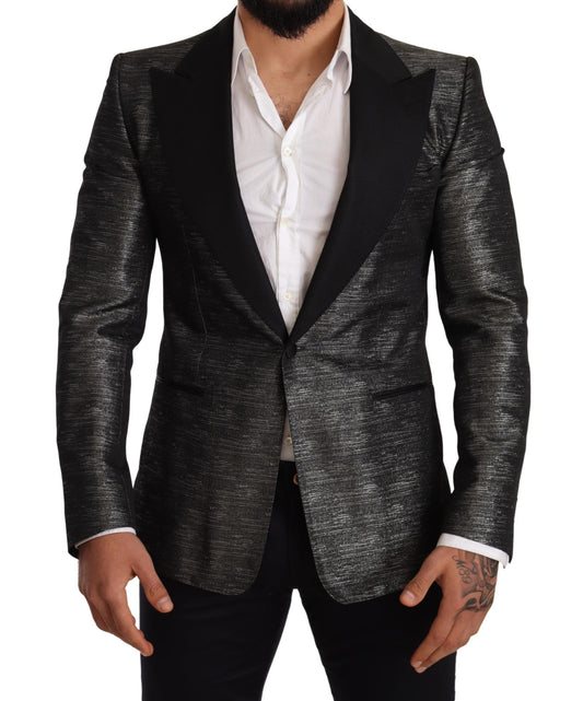 - Metallic Gray Jacquard Slim Fit Blazer