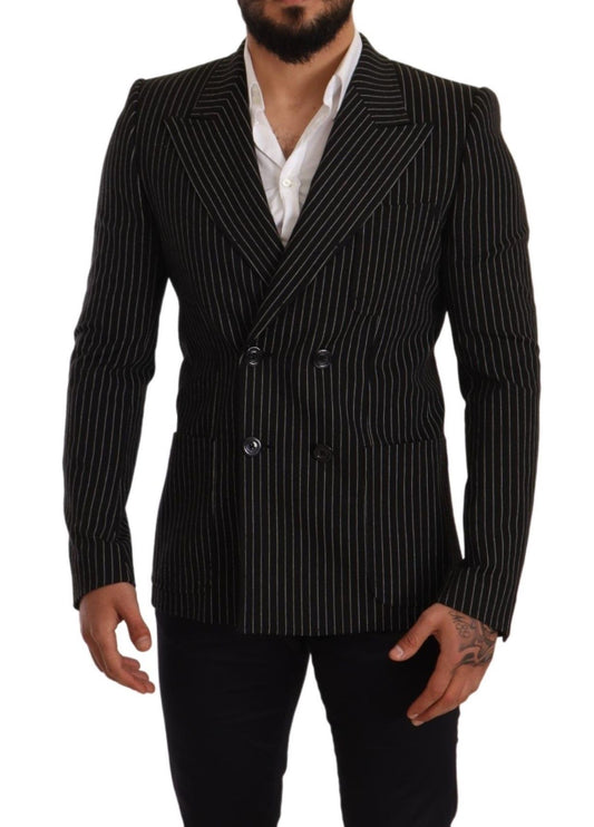 - Elegant Striped Wool Blazer with Silk Lining