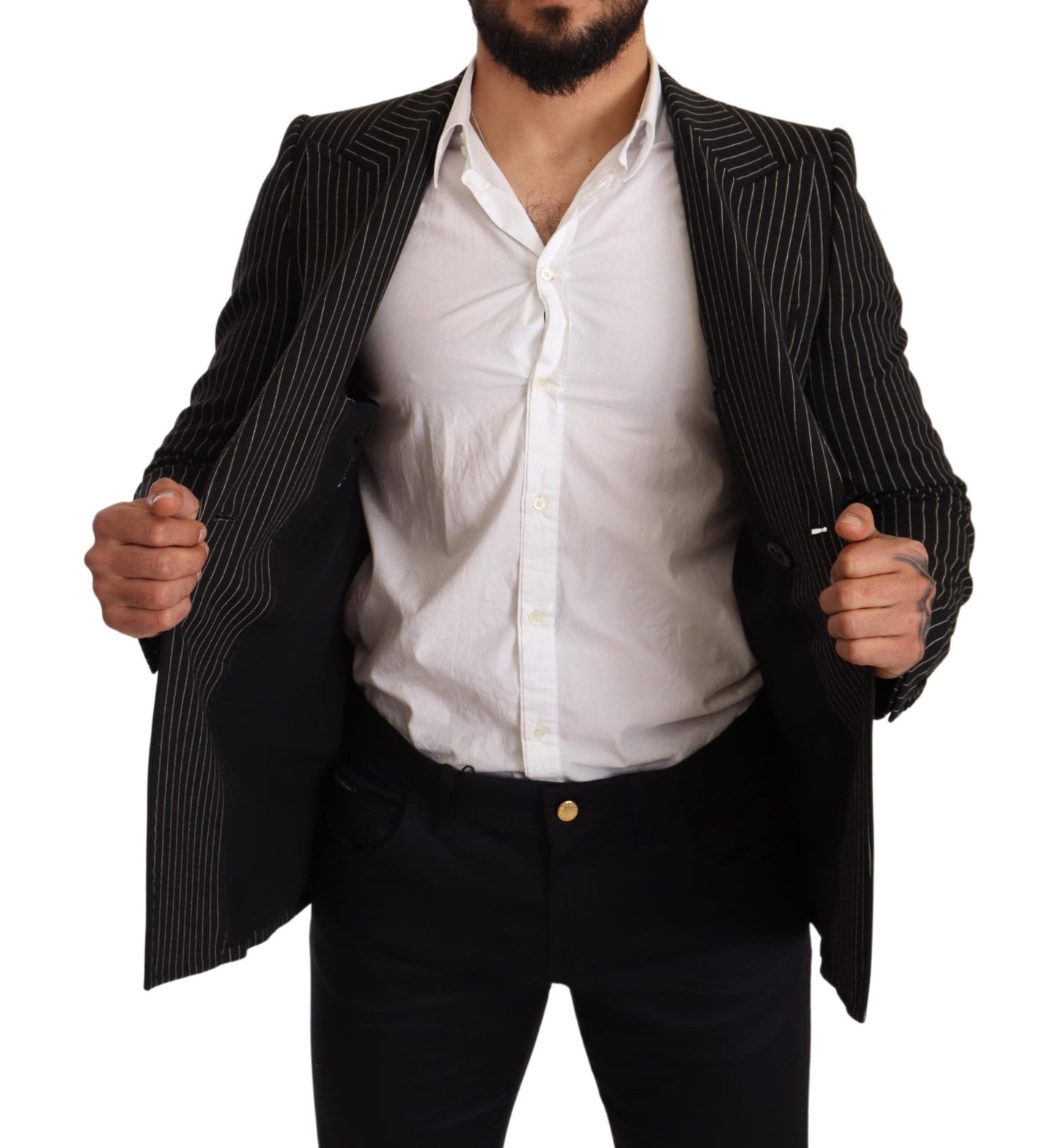 - Elegant Striped Wool Blazer with Silk Lining