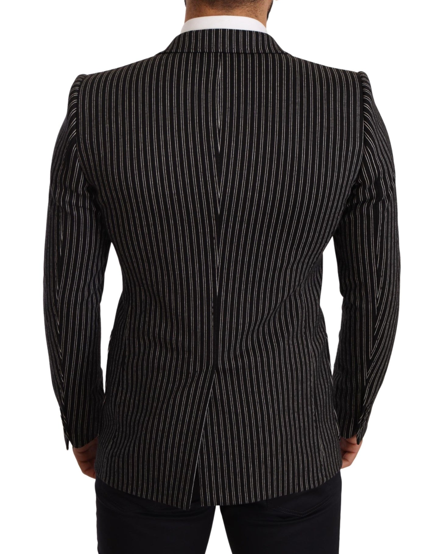 - Elegant Black Striped Virgin Wool Blazer
