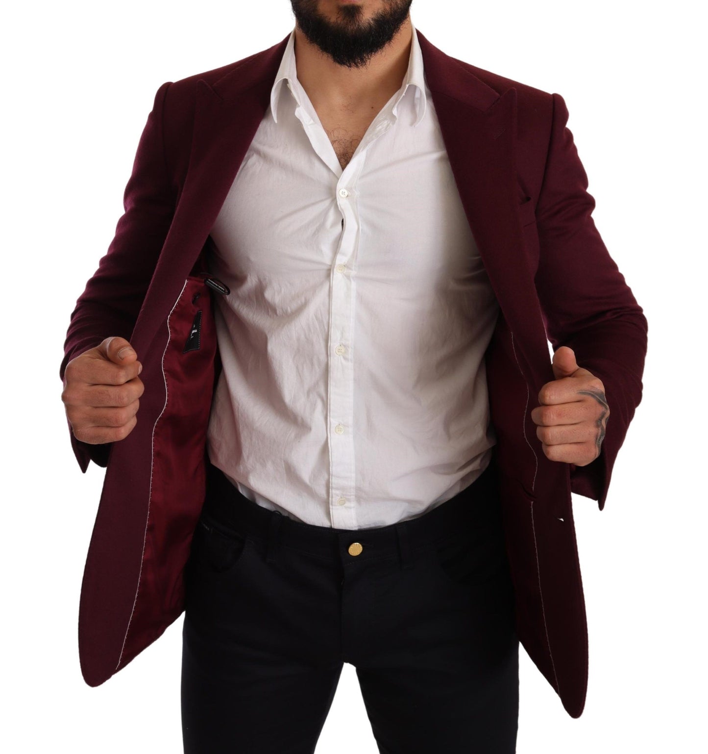 - Elegant Maroon Bordeaux Cashmere Blazer