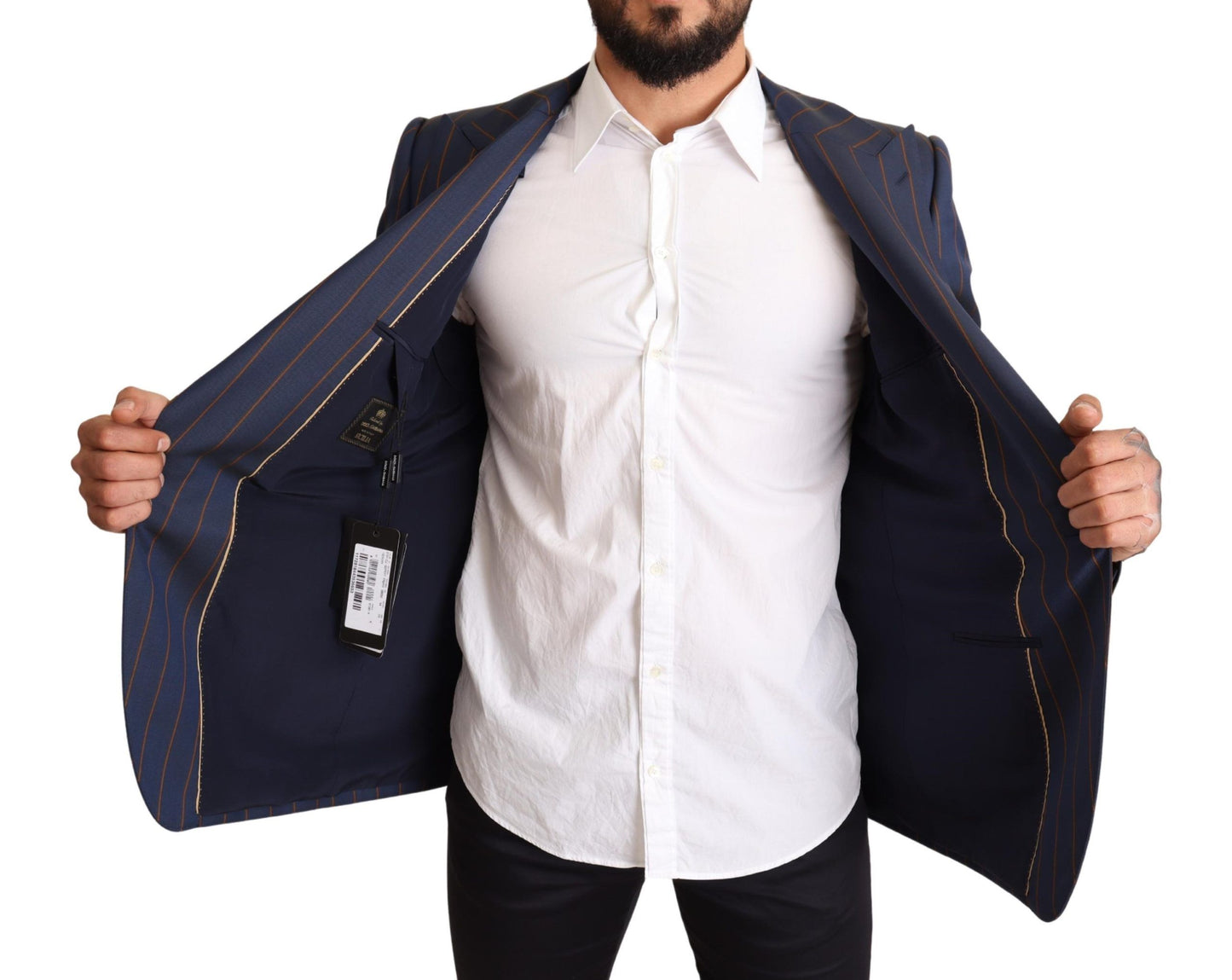 - Elegant Slim Fit Blue Striped Wool Blazer