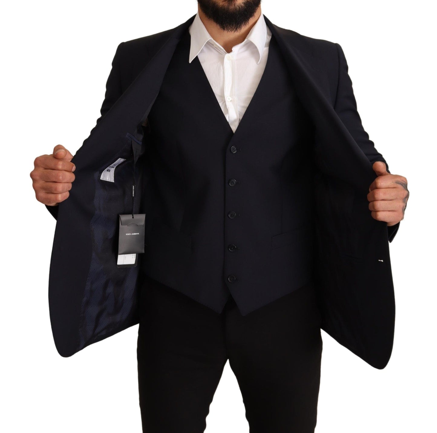 - Elegant Dark Blue Wool Blend Martini Suit