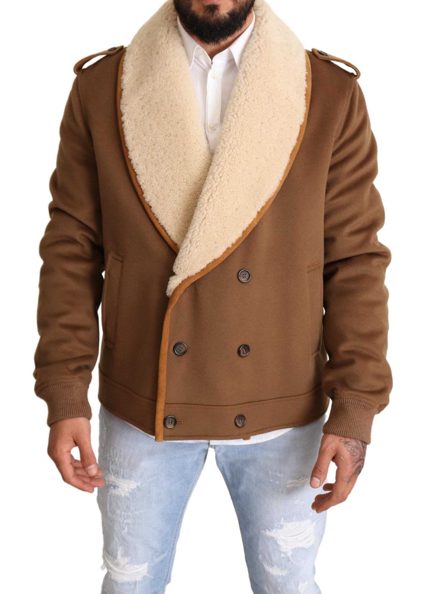 - Elegant Double Breasted Shearling Jacket