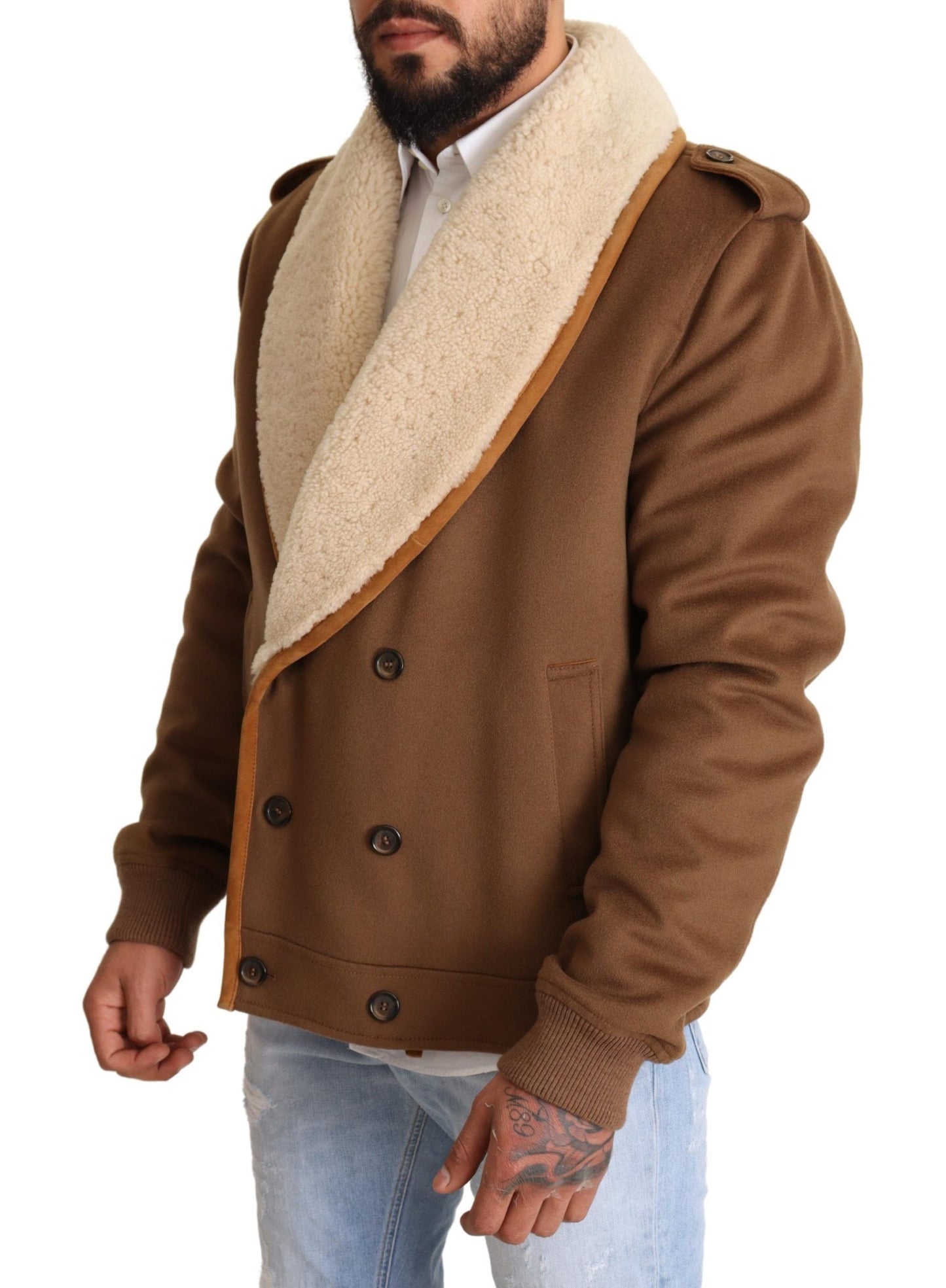 - Elegant Double Breasted Shearling Jacket