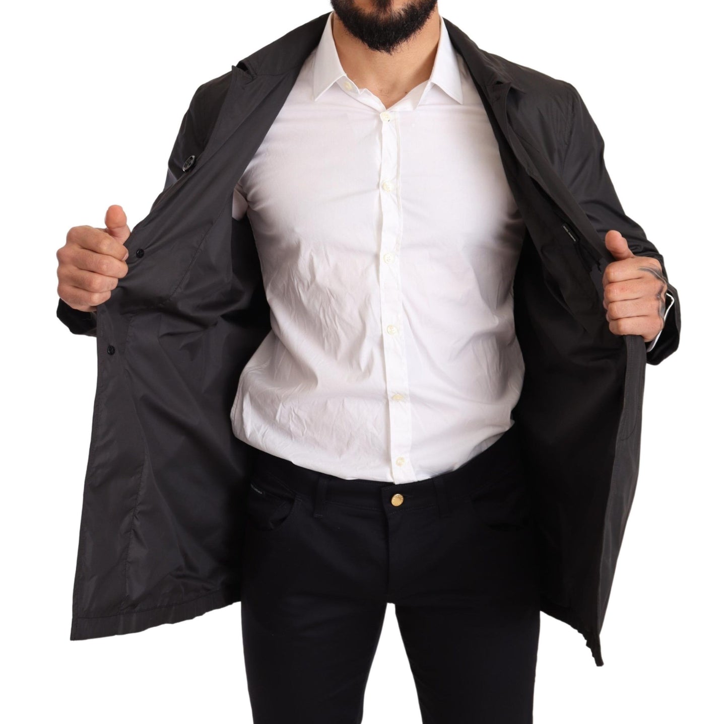 - Elegant Black Trench Coat for Sophisticated Men