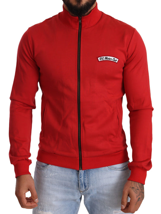 - Elegant Red Full Zip Sweater with DG Motor Club Motif