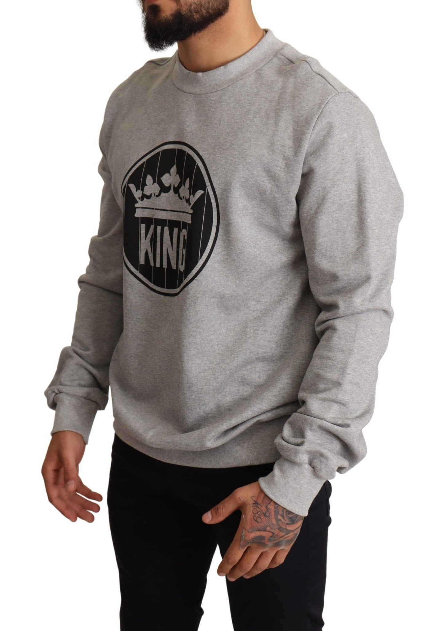 - Regal Crown Cotton Sweater - Sophisticated Gray