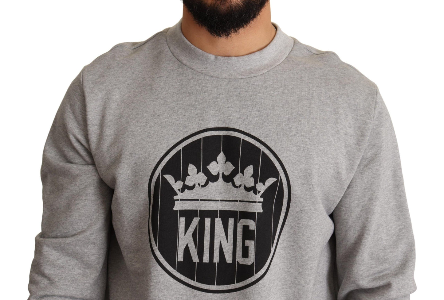 - Regal Crown Cotton Sweater - Sophisticated Gray