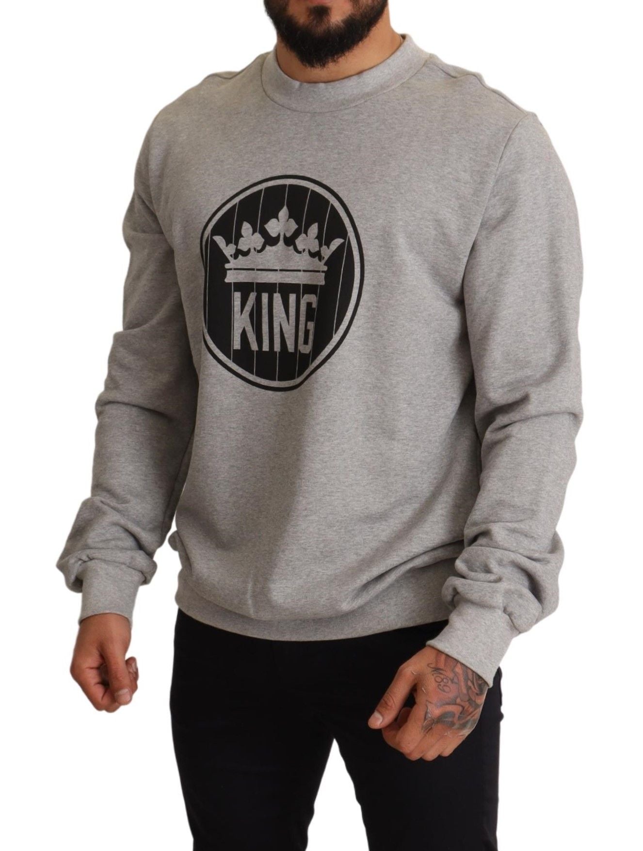 - Regal Crown Cotton Sweater - Sophisticated Gray