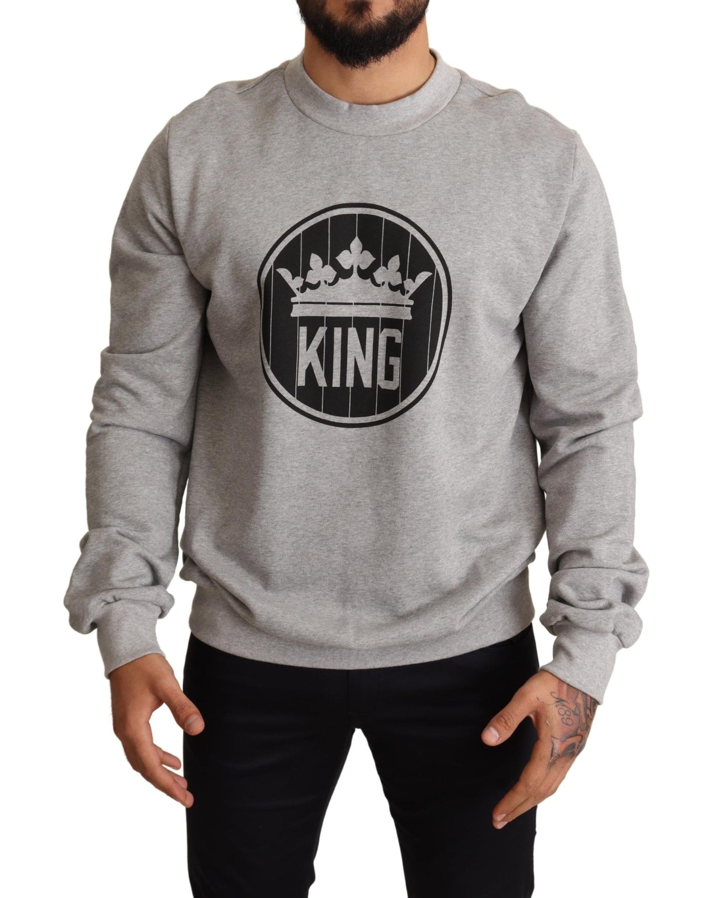 - Regal Crown Cotton Sweater - Sophisticated Gray