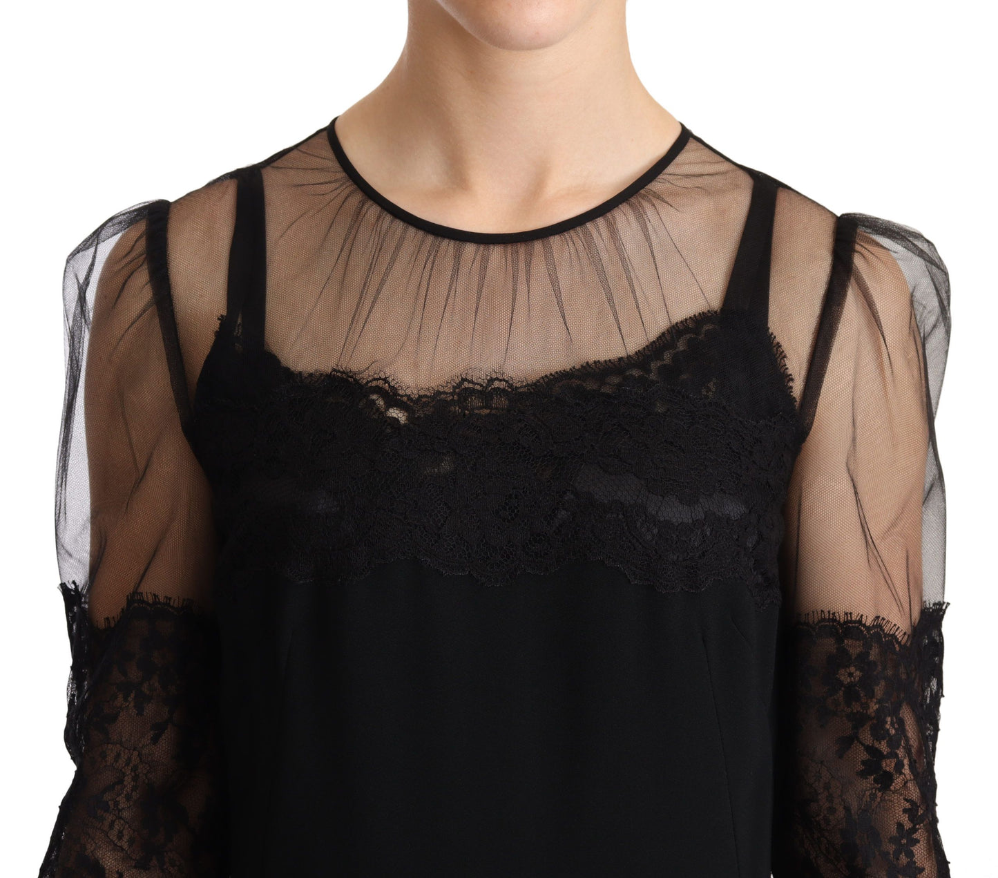 - Elegant Lace Midi Dress in Black