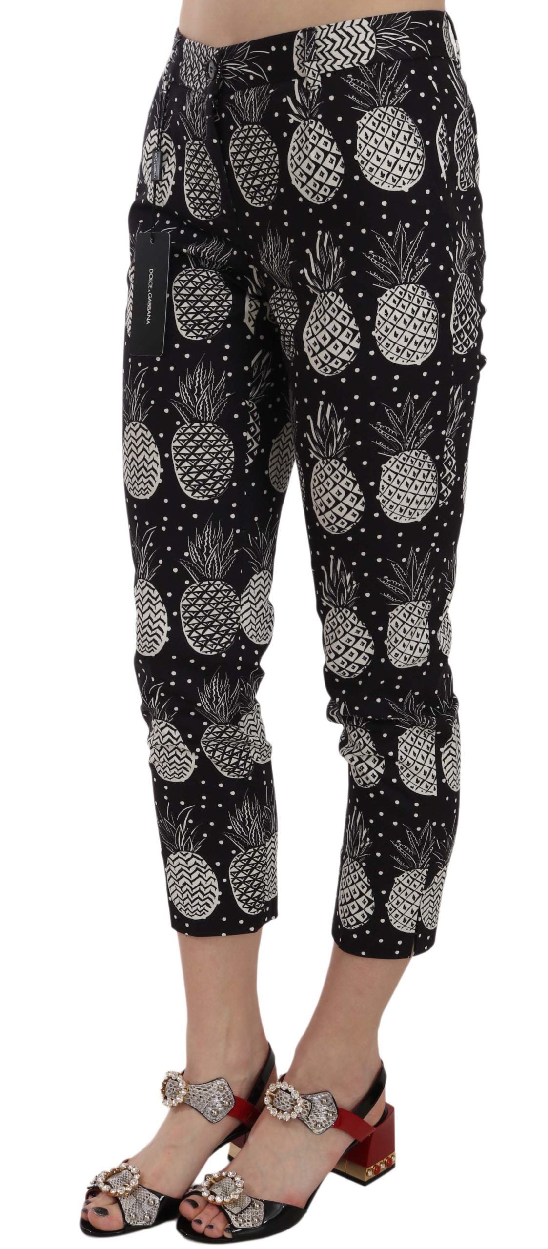 - Chic Black Pineapple Print Skinny Capri Pants