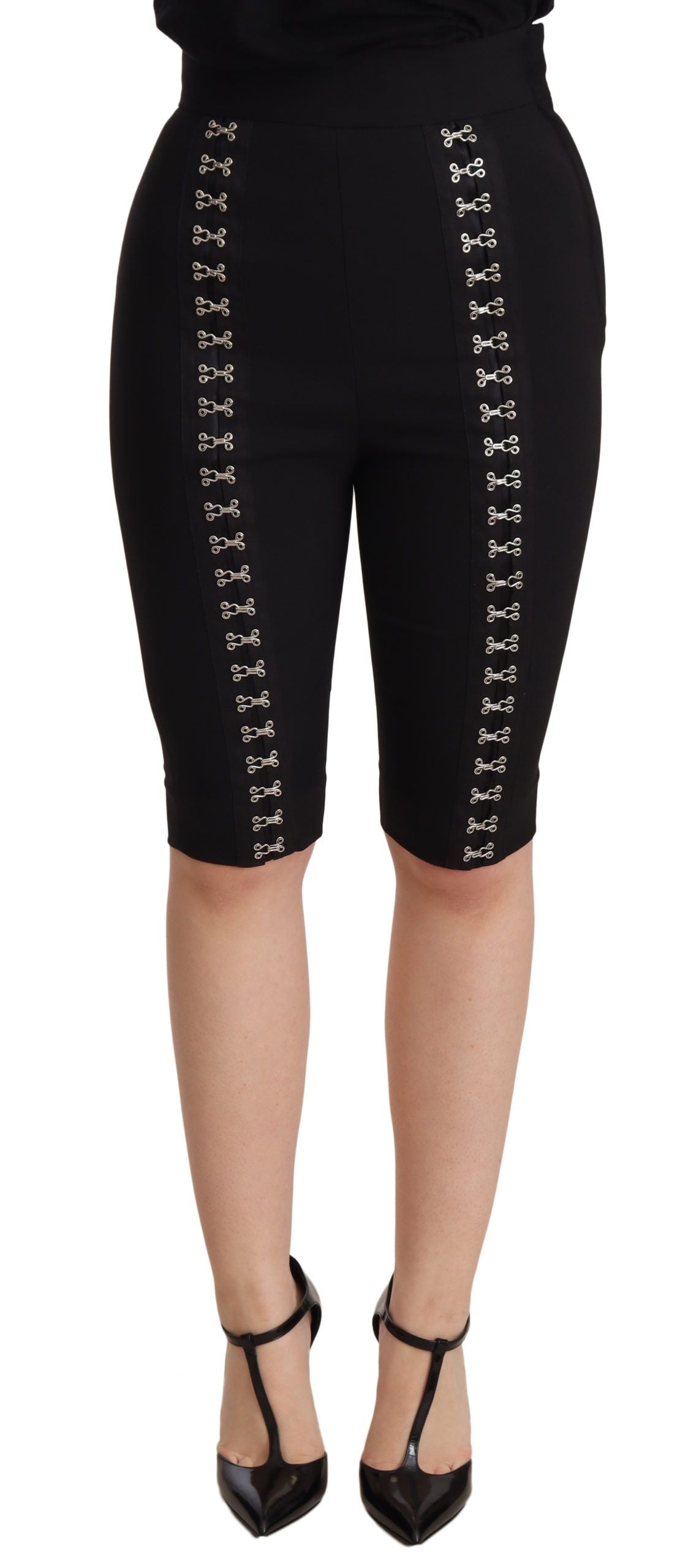- Elegant High Waist Black Wool Shorts