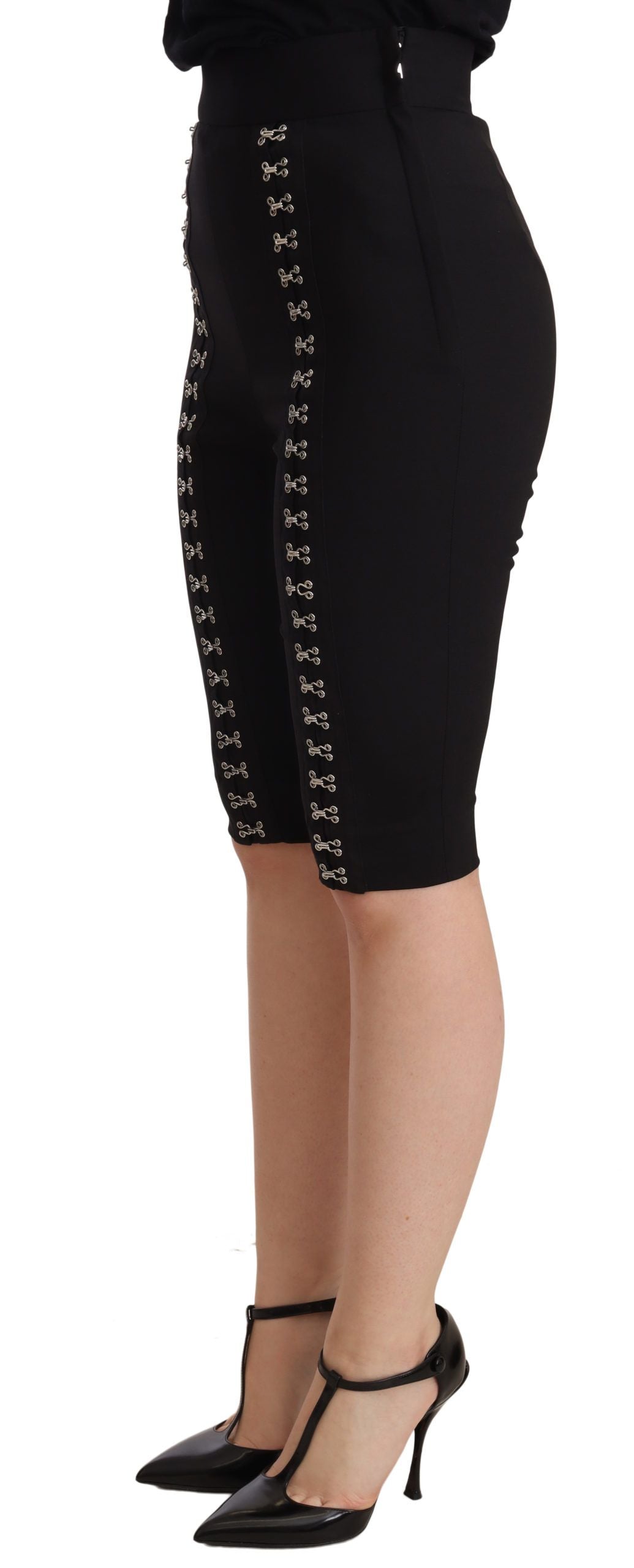 - Elegant High Waist Black Wool Shorts
