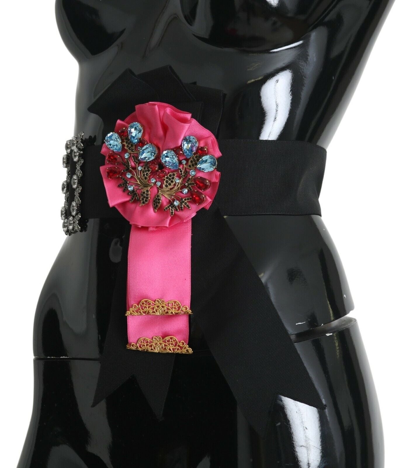 - Elegant Floral Crystal Ribbon Waist Belt