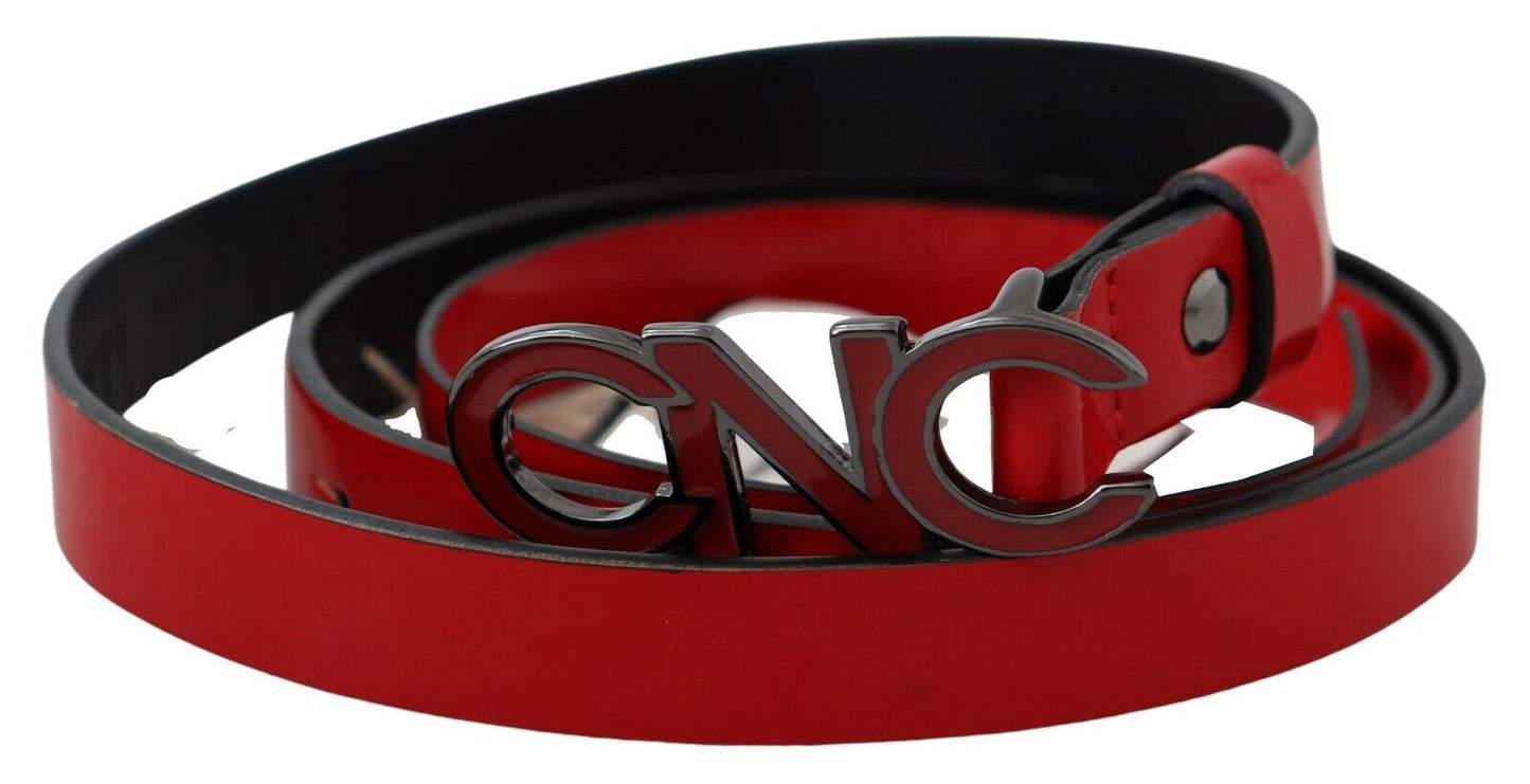 - Chic Red Leather Waist Belt with Black-Tone Buckle