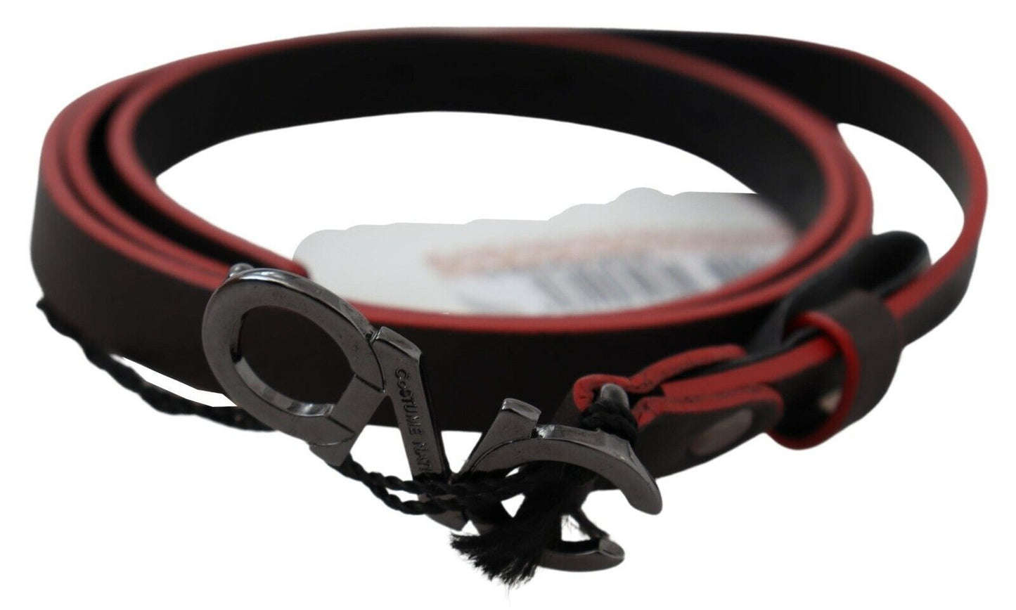 - Maroon & Black Italian Leather Fashion Belt