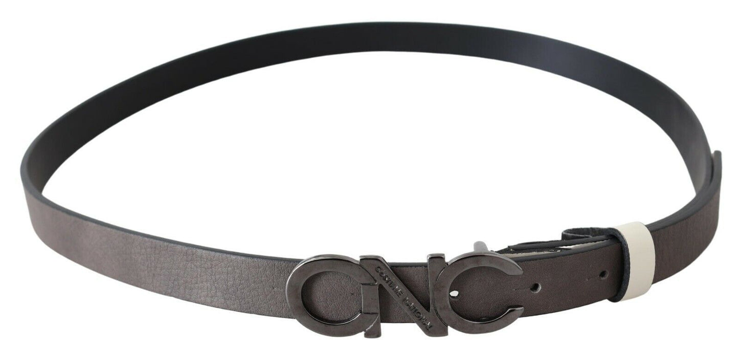 - Metallic Gray Italian Leather Fashion Belt