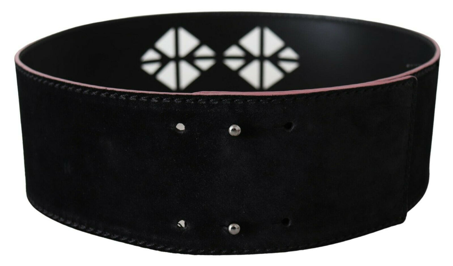 - Elegant Wide Leather Fashion Belt with Metal Accents