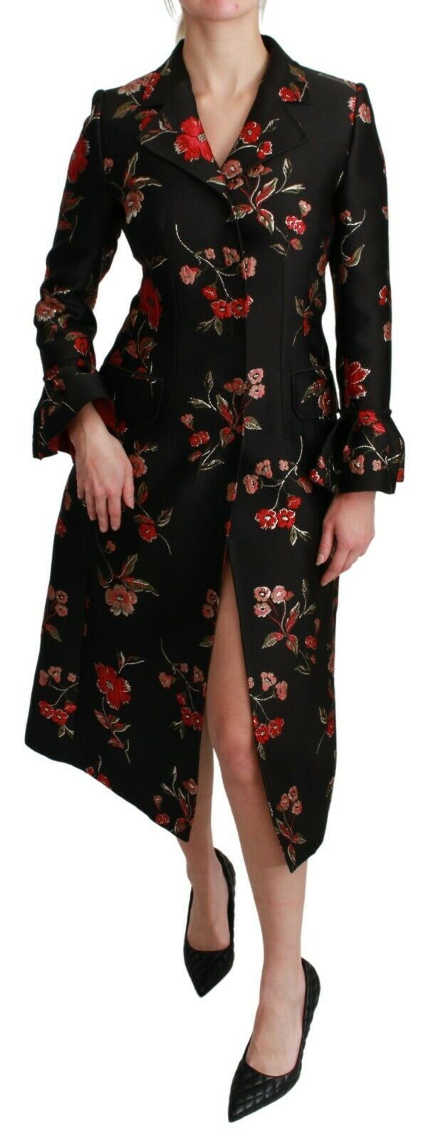 - Elegant Floral Embroidered Trench Coat